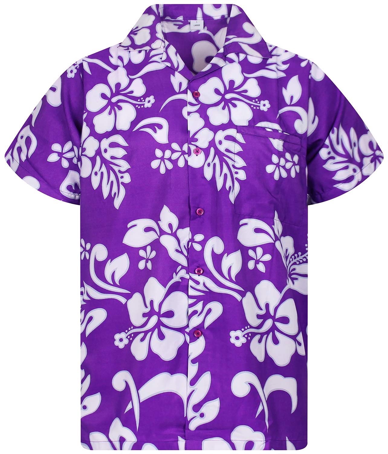 V.h.o. Men's Vho-Hibiscus-Design-Purple Funky Hawaiian Shirt, Shortsleeve, Hibiscus, Purple, 5XL