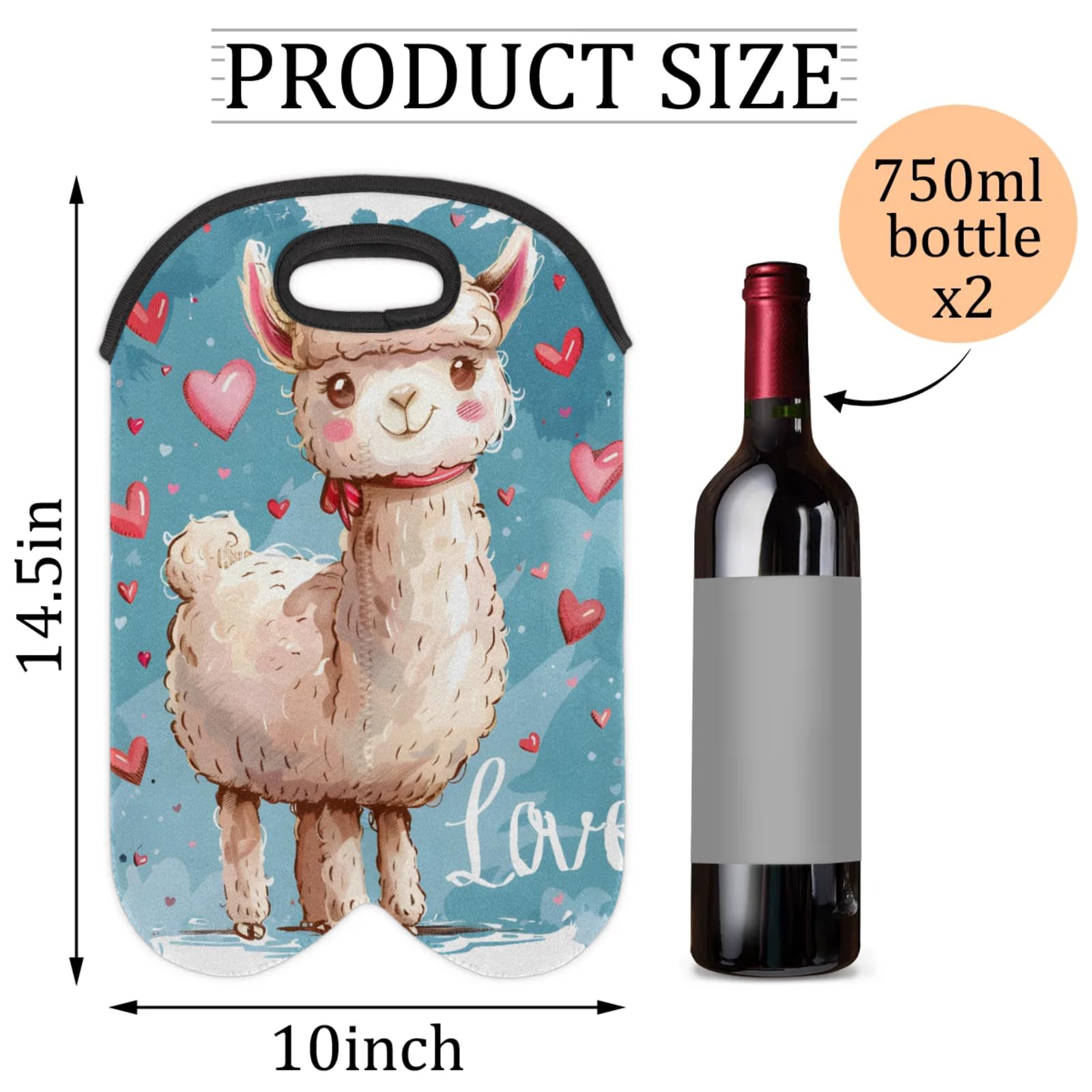 GzLeyigou 2 Bottles Alpaca White Wine Bag Sleeve Totes Neoprene Protective Wine Carrier Bag for Wine,Water, Champagne, Beer, Baby Bottles,Gift 14.5 x 10 Inches
