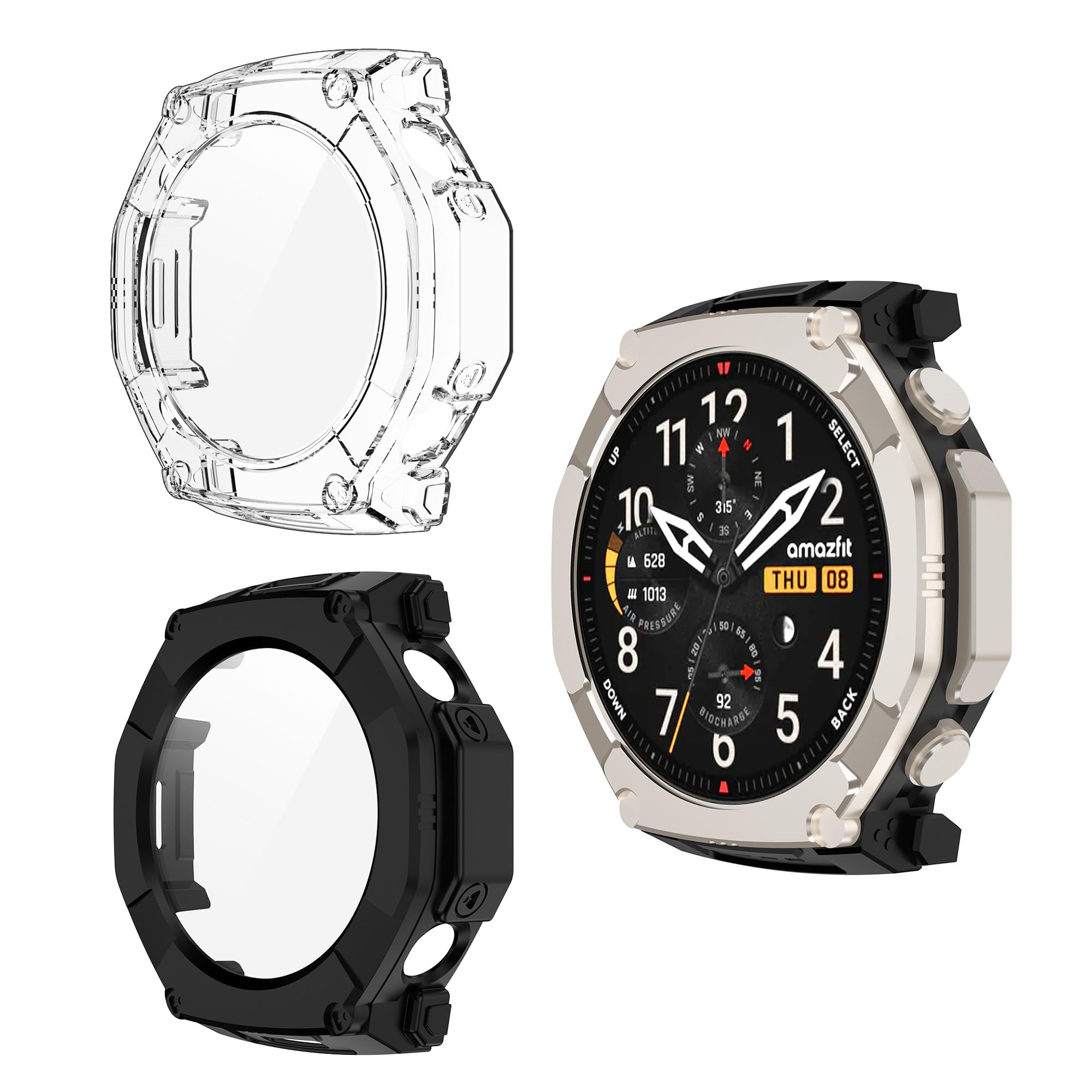 Effcotuo 2 sztuki etui do Amazfit T-Rex Ultra 2 Case z folią ochronną na wyświetlacz etui na telefon komórkowy ze szkła pancernego pełna ochrona przed folią TPU Komp hartowane etui odporne na