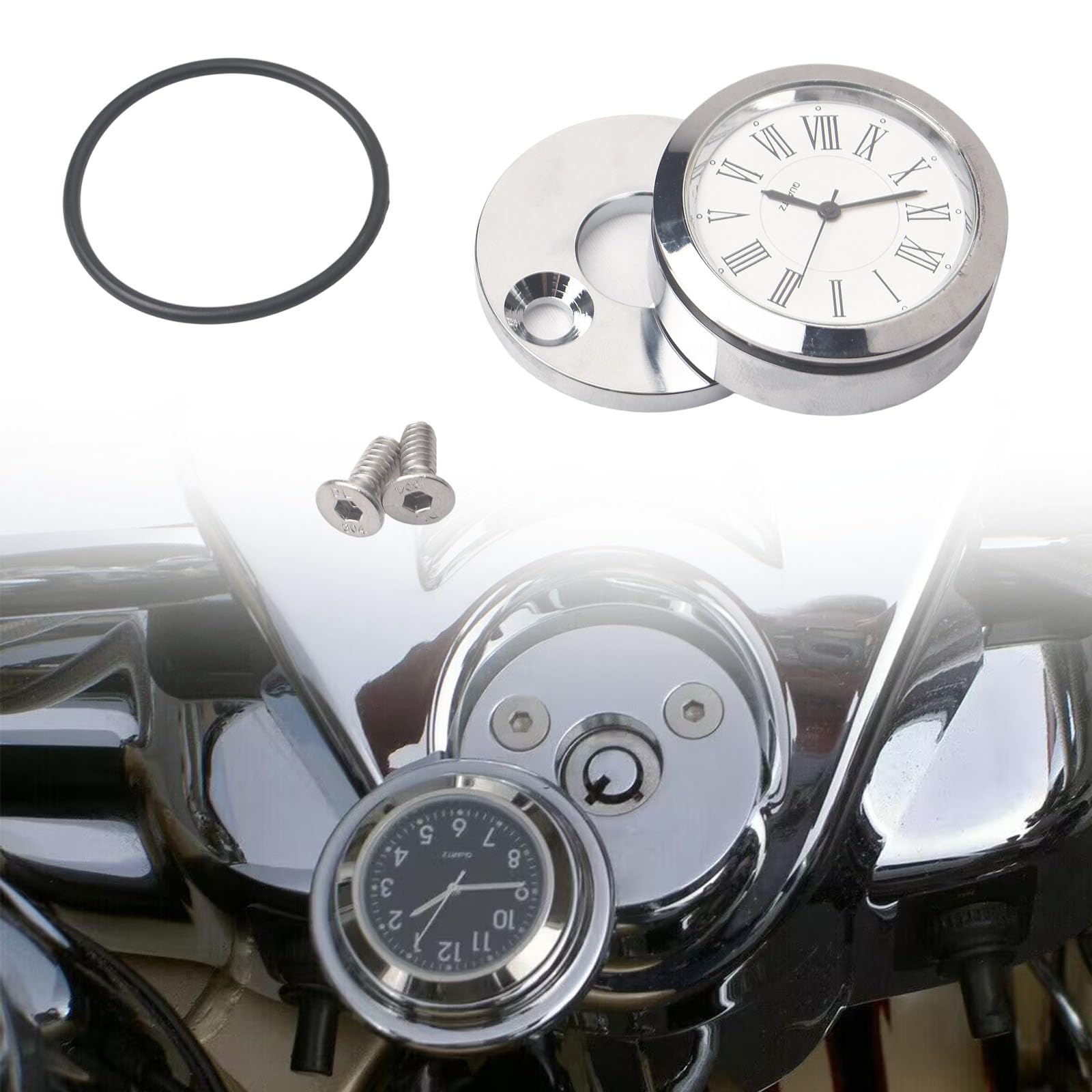FORK LOCK CLOCK FOR HARLEY DAVIDSON ROAD KING MOTORCYCLE WHITE DIAL ROADKING