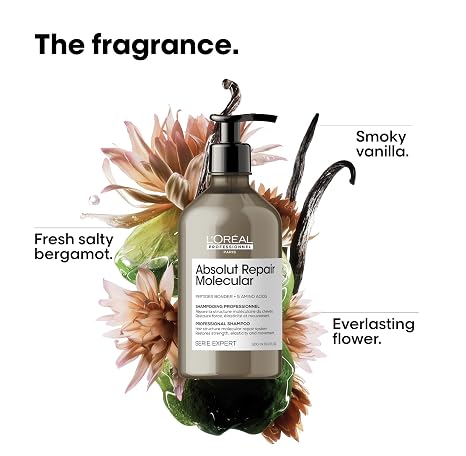L'Oreal Professionnel Paris Absolut Repair Molecular Shampoo & Rinse-Off Serum Set - Strengthening For Dry Damaged Hair, With Peptide Bonder & Amino Acids, Sulfate-Free