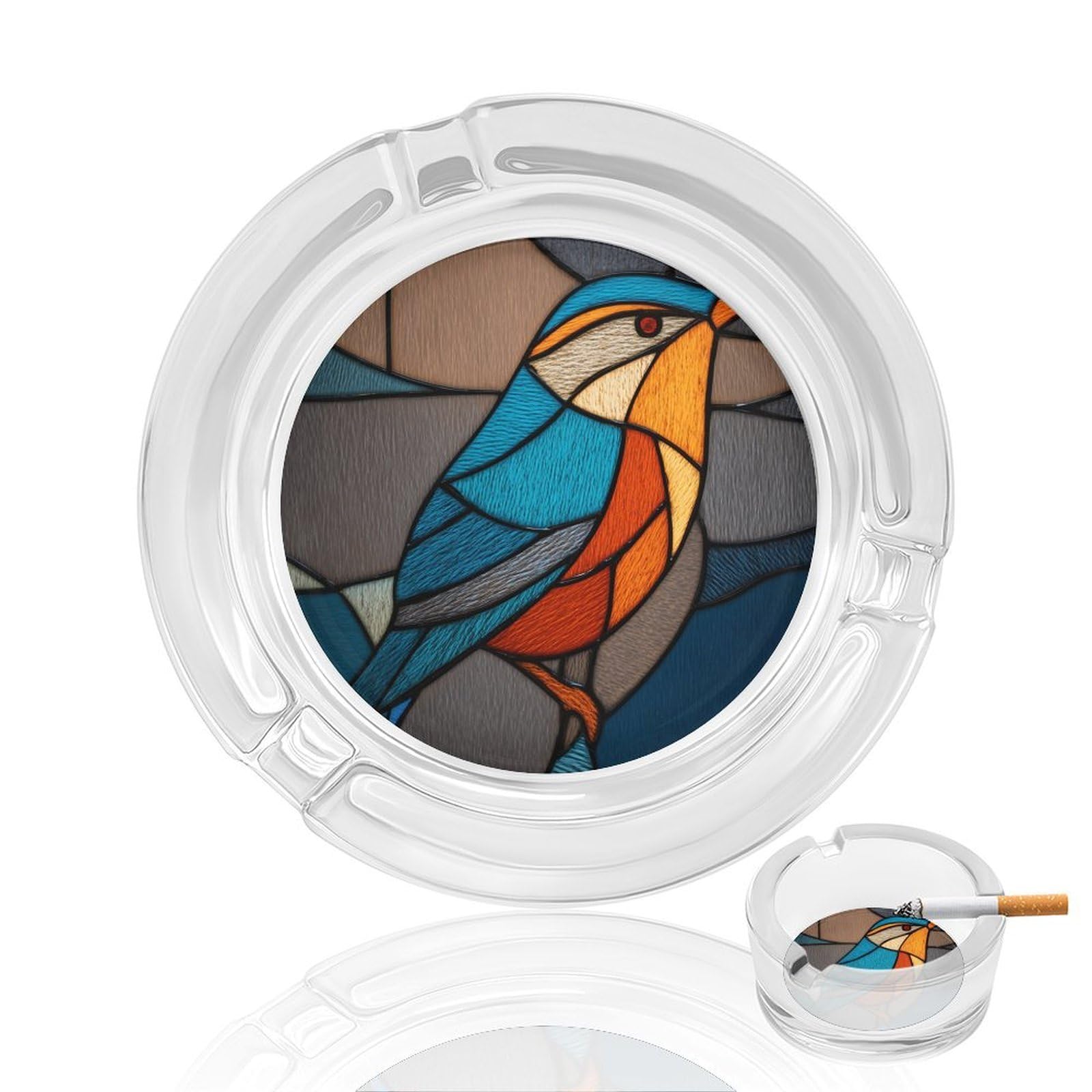Simple Stained Glass Abstract Bird Glass Ashtray for Cigarettes Portable Decorative Ash Trays for Home Office Decor