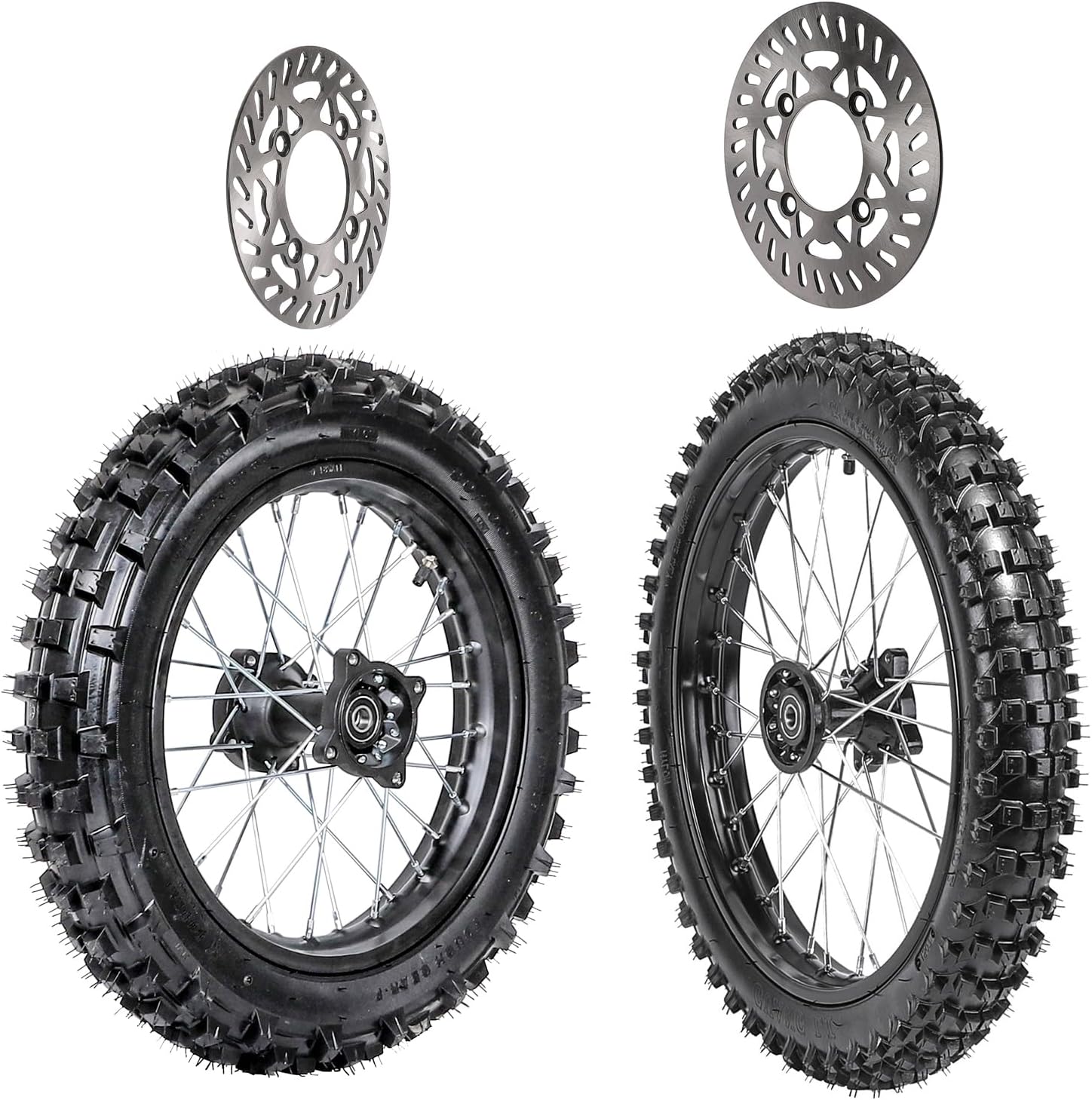 Front 70/100-17 & Rear 90/100-14 Dirt Bike Tire Wheel & Rim with 15mm Bearing & Brake Disc for Motocross Off-Road Dirt Pit Bike125cc 140cc 150cc