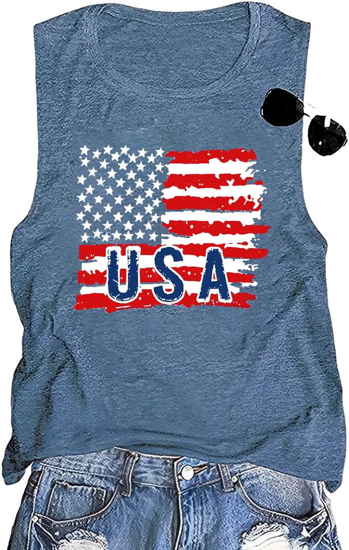Patriotic Tank Tops for Women Vintage Stars Stripes Graphic Print Memorial Day T Shirt