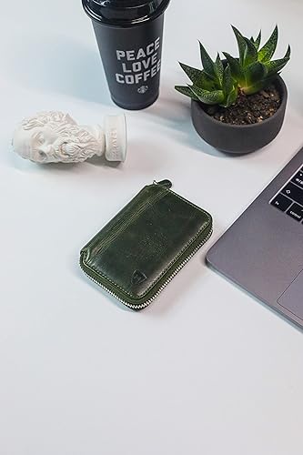 Miniatura 2 de Hegemon Cartera grande de cuero genuino con cremallera para hombre, tarjetero plegable RFID seguro con bolsillo para monedas, carteras resistentes