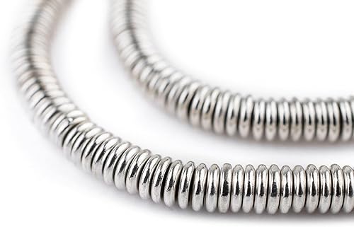 TheBeadChest - Cuentas Heishi lisas extra grandes de plata brillante de 0.236 in, metal blanco, agujero grande, hebra de 16 pulgadas