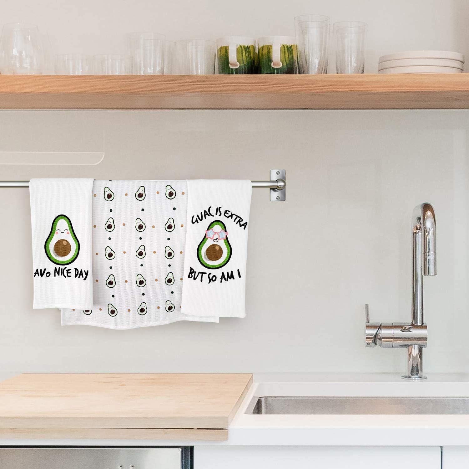 Cotton Kitchen Hand Towels Set, Soft Highly Absorbent 100% Terry Cloth Tea Towel Simple Funny Design Decorative Durable Large White Bathroom Powder Room Gift 28 X 12 Inches Set of 3 (Kitchen)