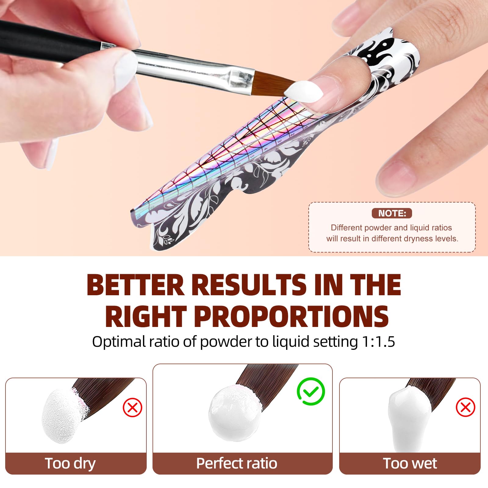 Juego de uñas acrílicas con mano de práctica y 100 uñas de repuesto – Kit profesional de manicura para uñas postizas, extensión de uñas, polvo acrílico, cepillo, diamantes de imitación y almohadilla