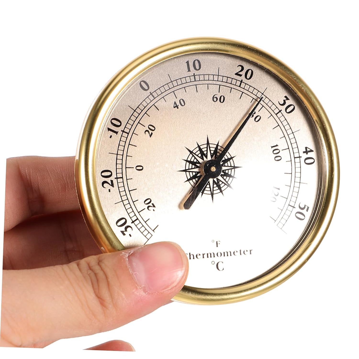 Wall Thermometer with Fahrenheit Dial, Dual Scale Display, Gold Tone