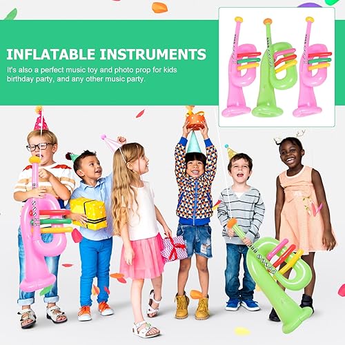 Miniatura 5 de TOYANDONA Instrumento musical inflable, 6 piezas, instrumento inflable para banjo, trompeta, cuerno, premios de carnaval, decoraciones de fiesta de