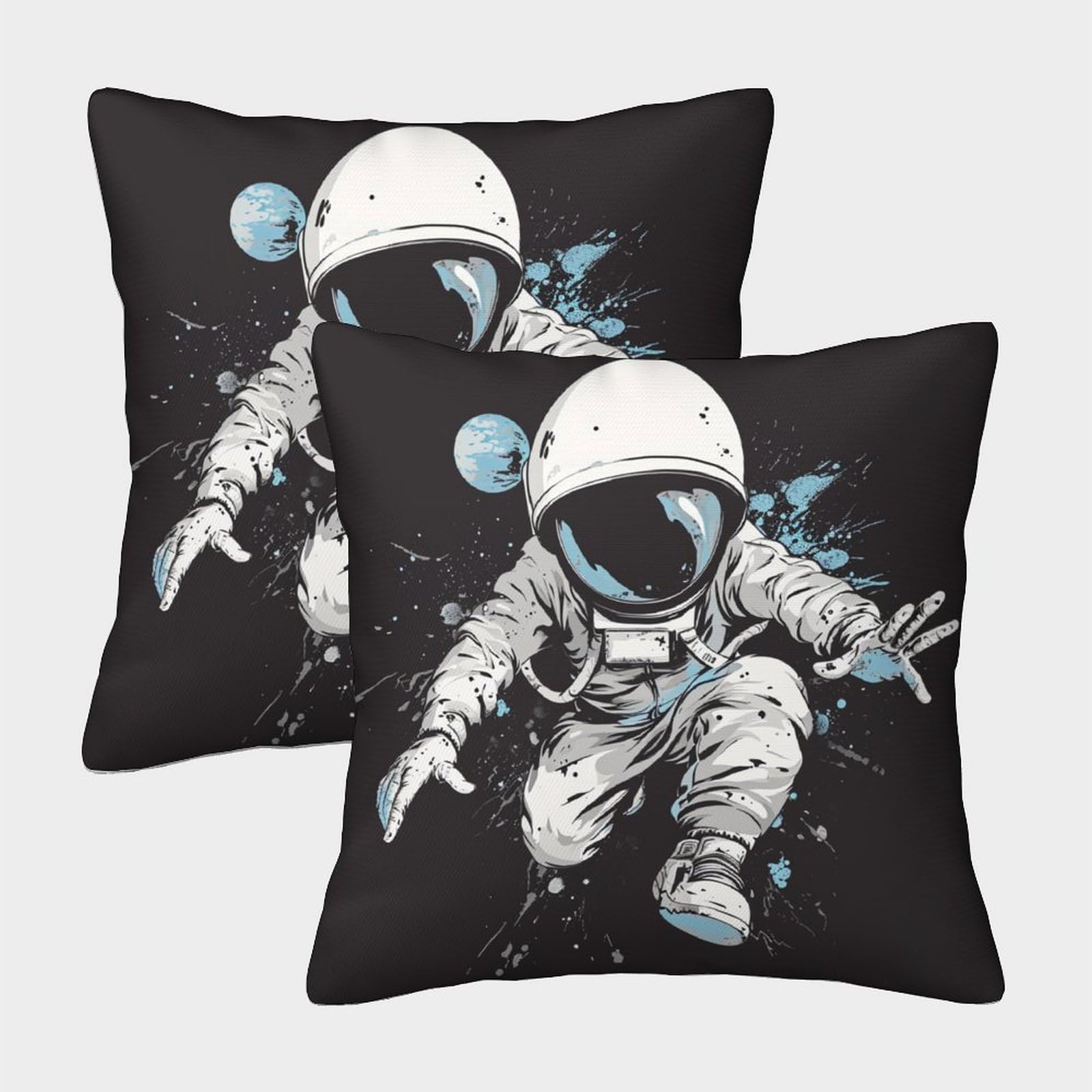 PFYWZJDDTTBD Square Decorative Astronaut Throw Pillow Cases Cushion Covers Set of 2 for Tent Park Bed Sofa Chair Bedroom Decorative Invisible Zipper 40x40cm