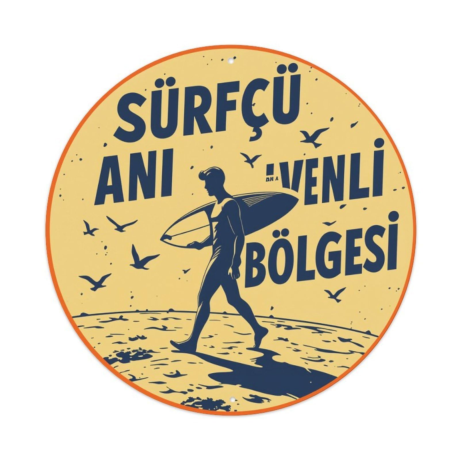 Surfing Man Beach Birds Sky Vintage Metal Tin Sign Retro Wall Decor for Home Bar Garage Cafe, Indoor & Outdoor Decorative，circle Metal Poster, 8x8 Inch