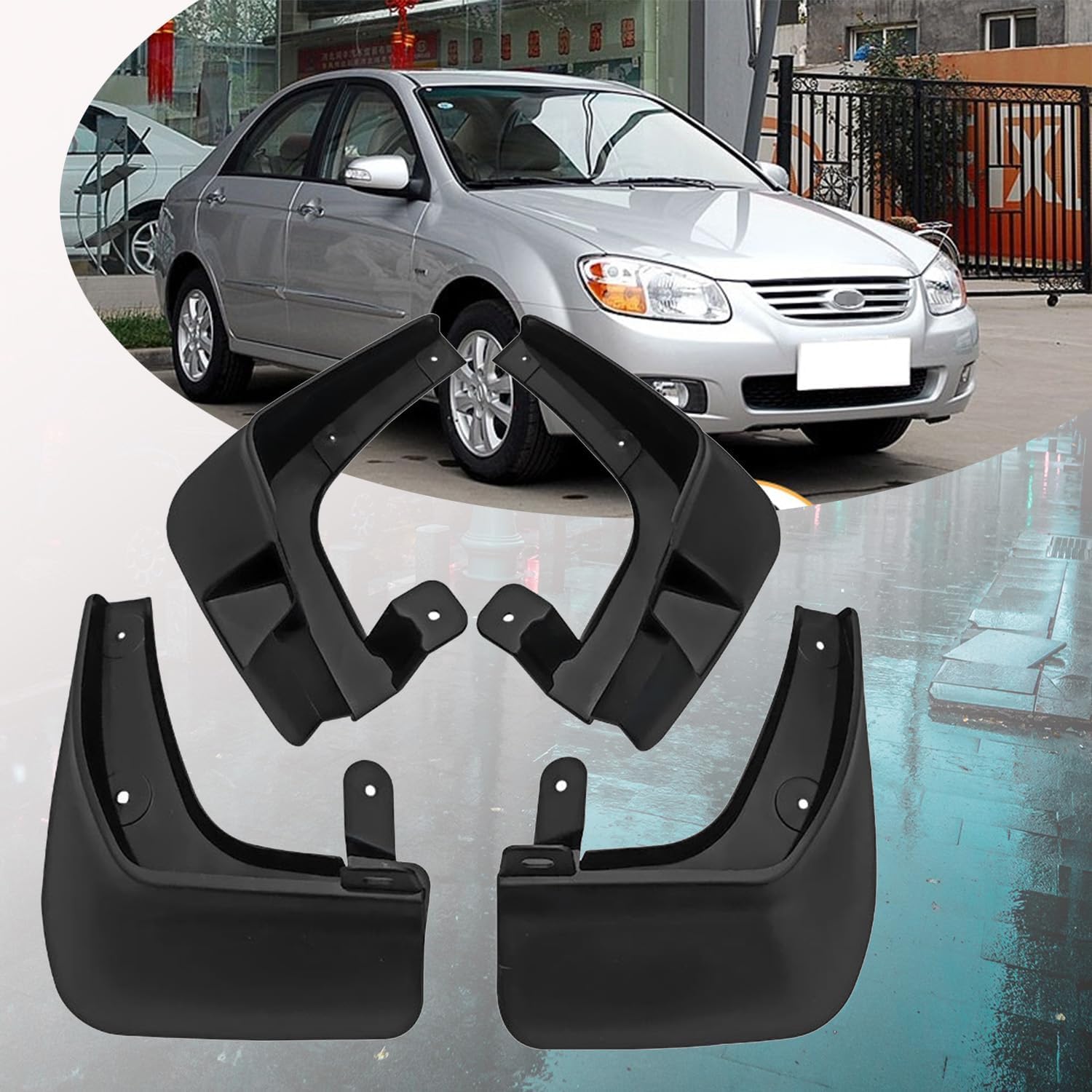 Fengxh Normal No-Drill Mudflaps For Kia Cerato Spectra 2007-2009, Bolt-On Kit, Road Legal