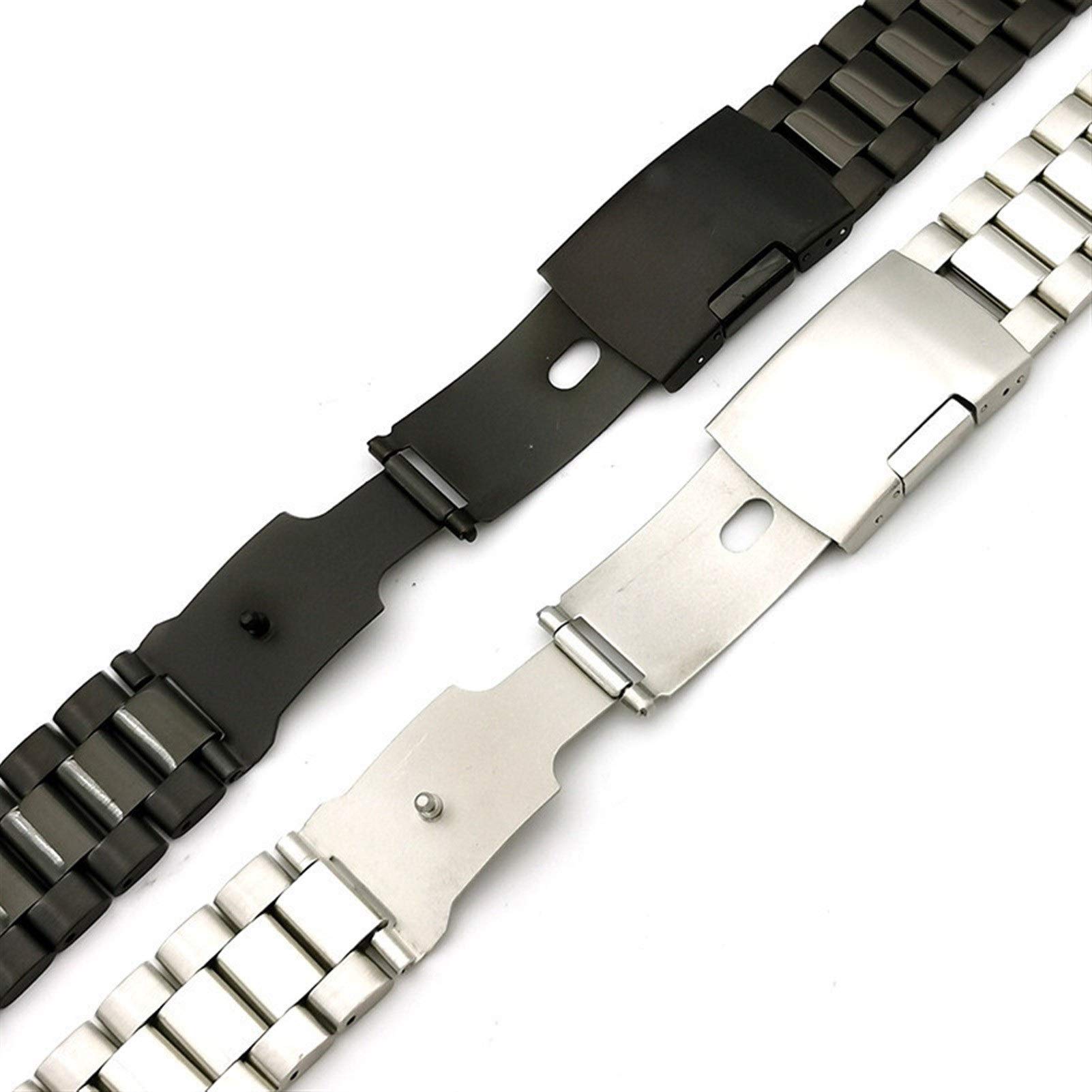 Bracelet de montre, 18 mm, 20 mm, 22 mm, bracelet en acier inoxydable, boucle pliable en métal, bracelet de rechange (couleur du bracelet : noir, largeur du bracelet : 18 mm), Black