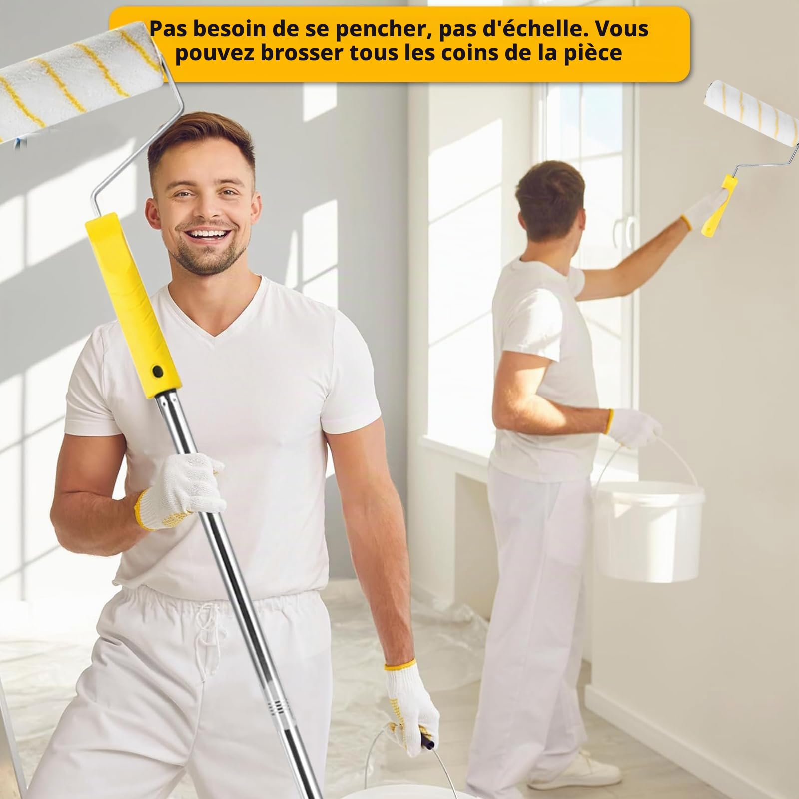 Lot de 15 rouleaux de peinture de 22,9 cm avec manche d'extension, comprend un plateau de peinture, un pinceau, des rouleaux, un mélangeur de peinture, un grattoir pour peinture pour murs et plafonds
