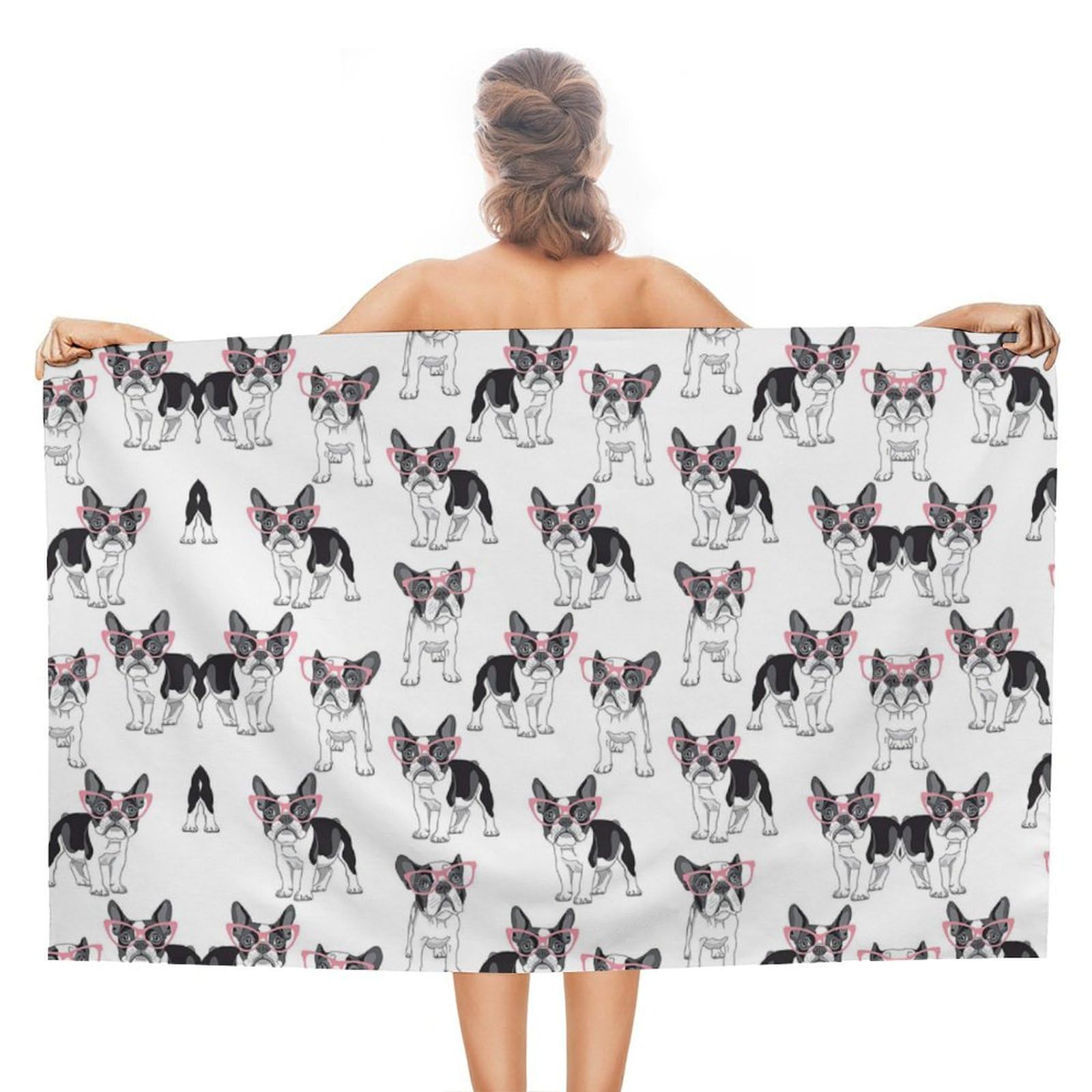 LEDFCVSU Beach Towel, French Bulldogs Bath Towel, Absorbent Towel for Swimming, Sports, Travel