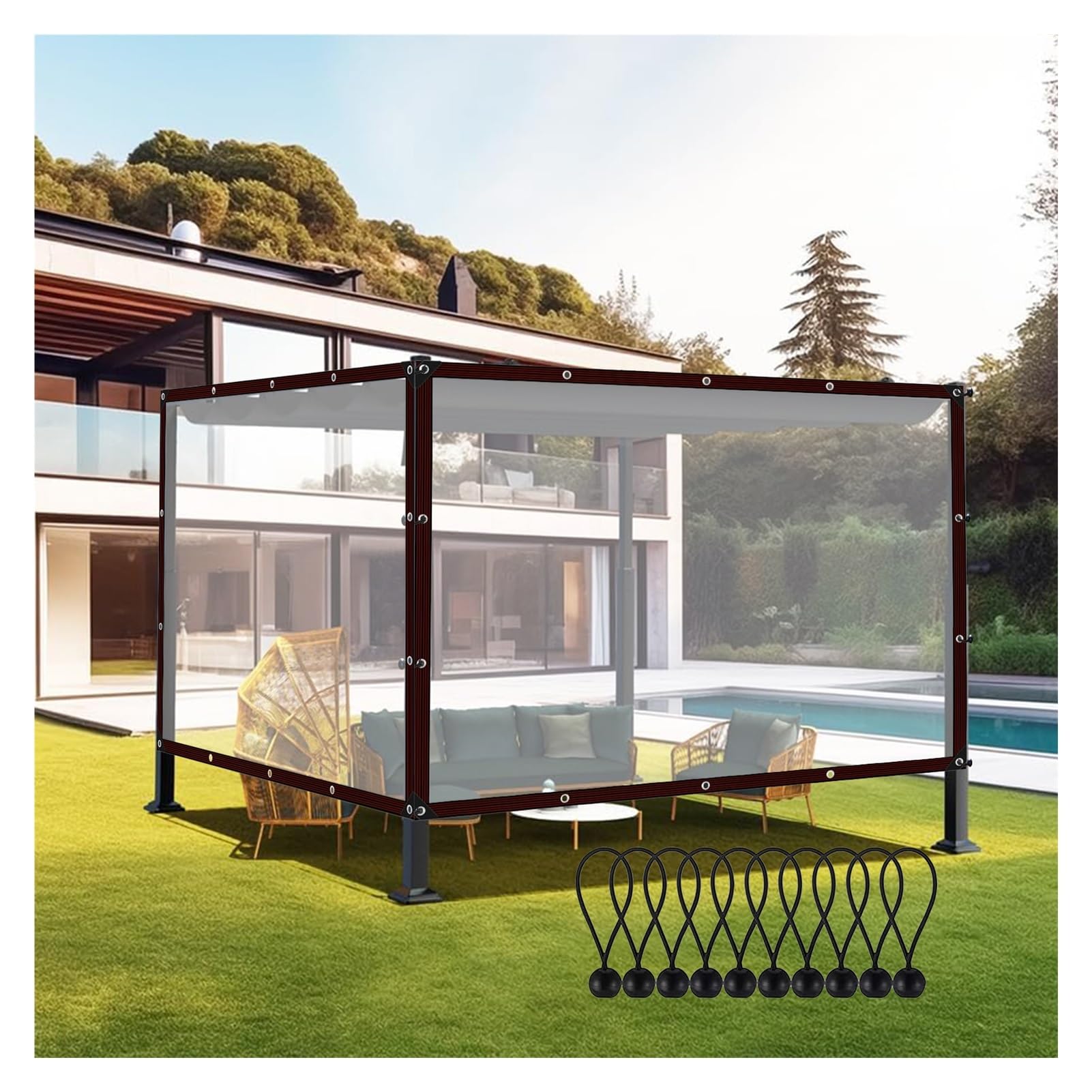Lona transparente impermeable de terraza para cenador de pérgola en días de lluvia
