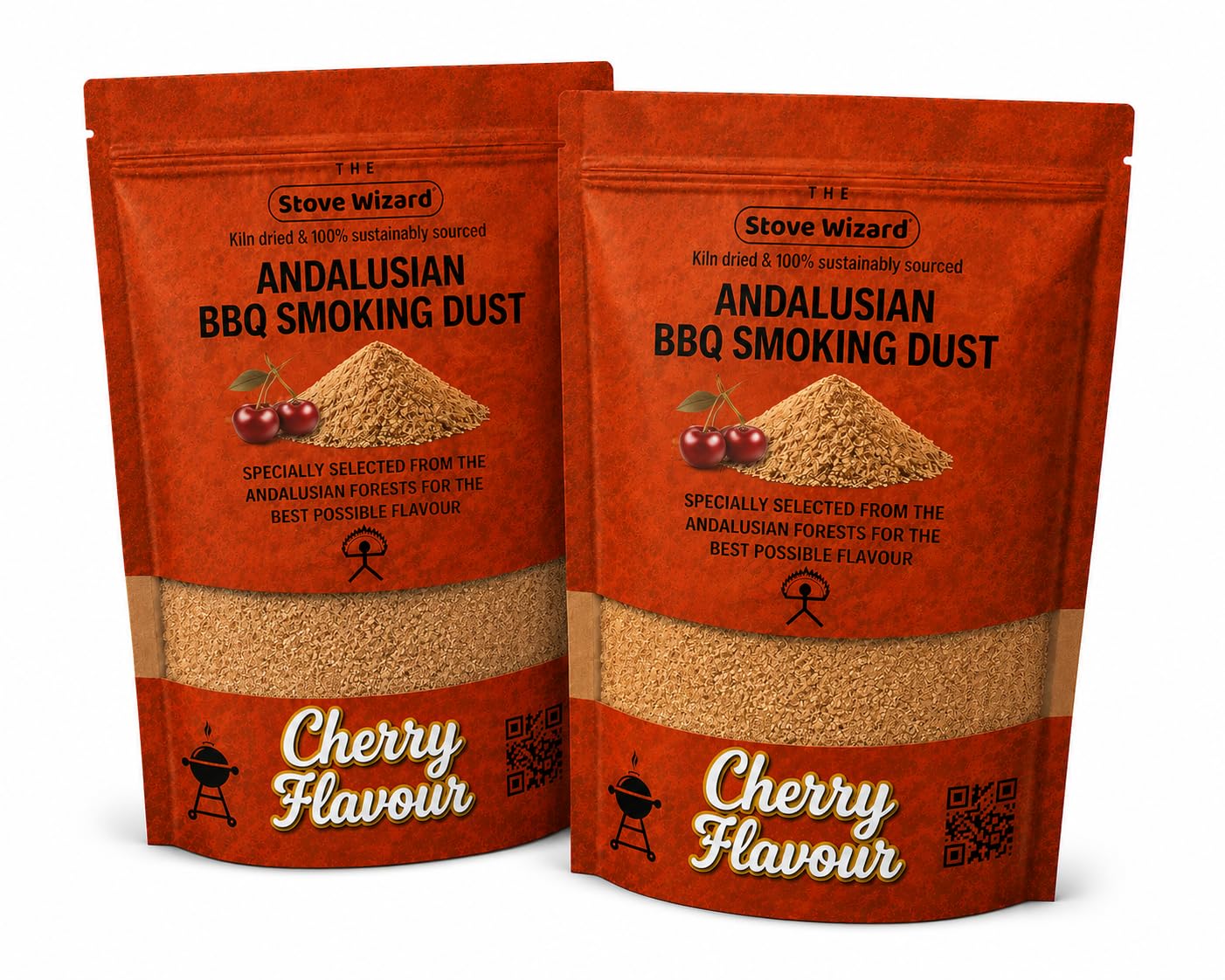 Cherry Wood BBQ Smoker Smoking Dust 1.5 Litre 2 Pack Andalusian Artisan Premium Quality Natural Eco Friendly Wood Dust for Gas & Charcoal Grill Outdoor Cooking for Authentic BBQ Flavour