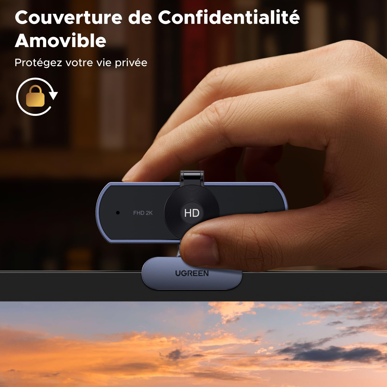 UGREEN Webcam 2K 30FPS Caméra USB PC Deux Micro Mise au Point Fixe Angle Réglable Correction Lumière Plug Play Windows MacOS Linux Streaming Youtube Skype Appel Zoom Vidéoconférence (Gris)