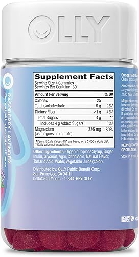 Miniatura 6 de OLLY Gomitas de magnesio relajantes, apoyan la relajación muscular,* citrato de magnesio, sabor frambuesa lavanda, suministro para 30 días - 120