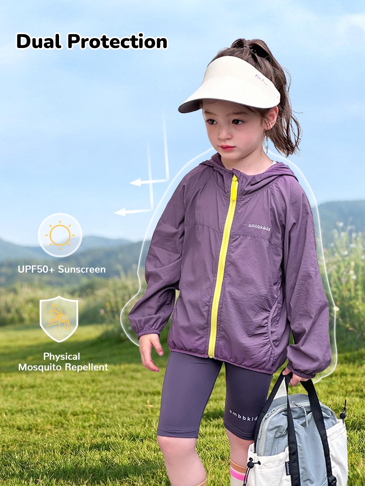 Miipat Veste Fille à Manches Longues Protection UPF50+ d'été Contre les Rayons UV Imperméable Capuche à Séchage Rapide Léger pour Enfants