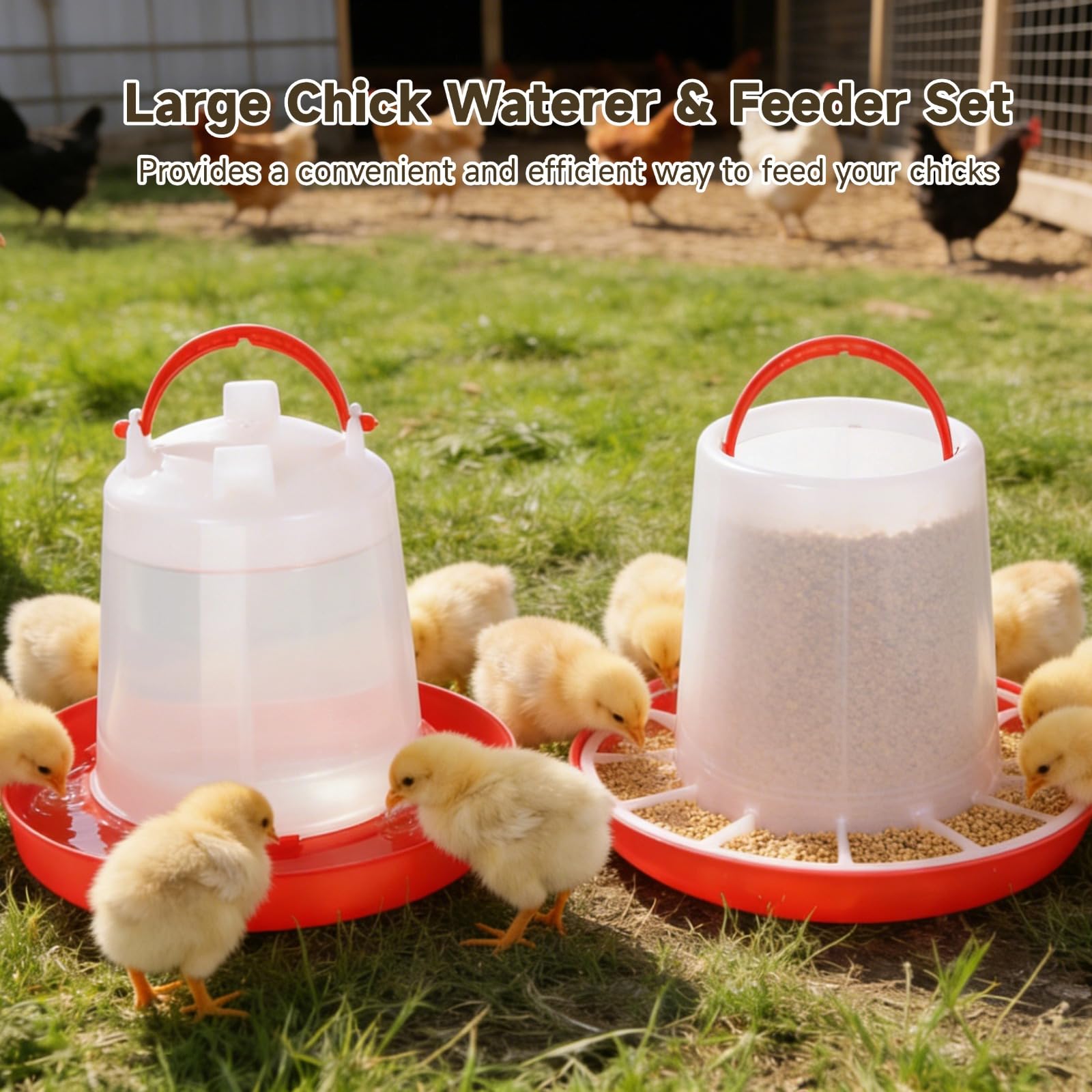 Chick Feeders & Waterers Set de 2 bebederos para aves de corral de 1,5 l y 2 comederos de 3,3 libras, recipientes de plástico colgantes para pollos, pavos, patos y más