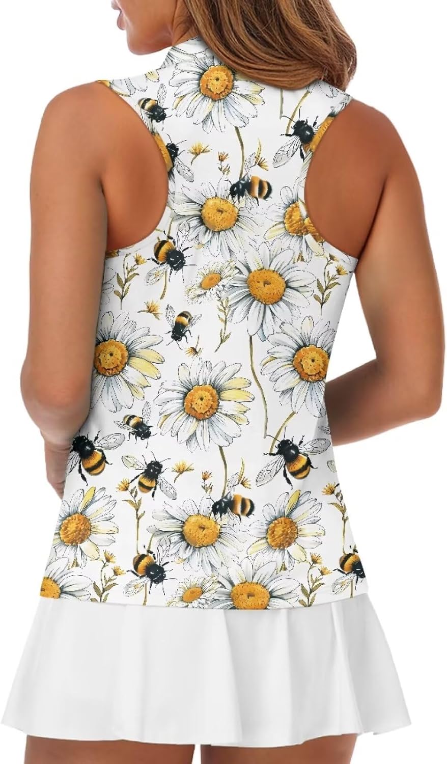 Women's Sleeveless Golf Shirt Zipper Tennis Polo Shirt Breathable Quick Dry V-Neck Pickleball Athletic Tank Tops
