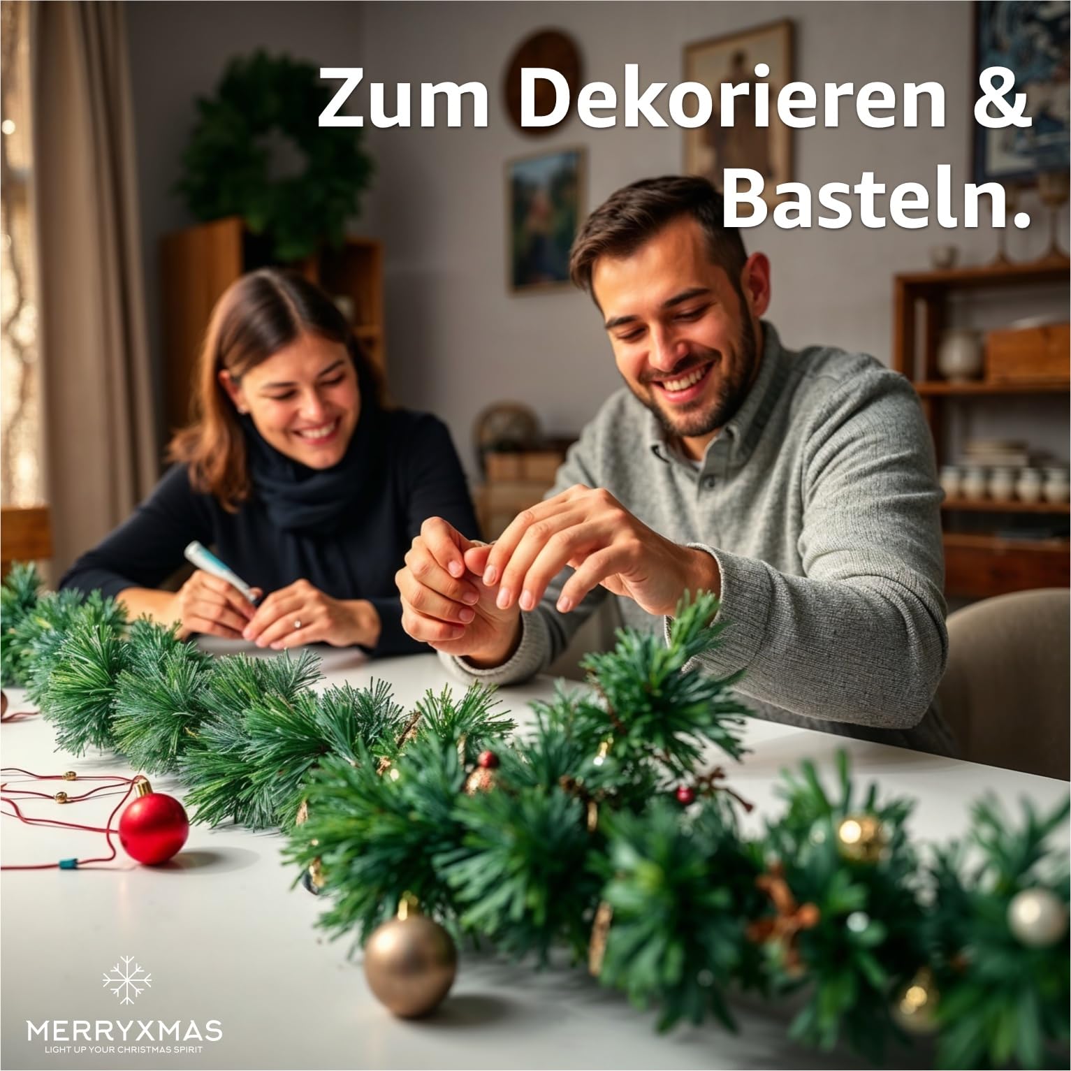 3X XXL Girlande 10 m Weihnachtsgirlande grün - Dekoration an Weihnachten - Weihnachtsdekoration mit Tannenmotiv