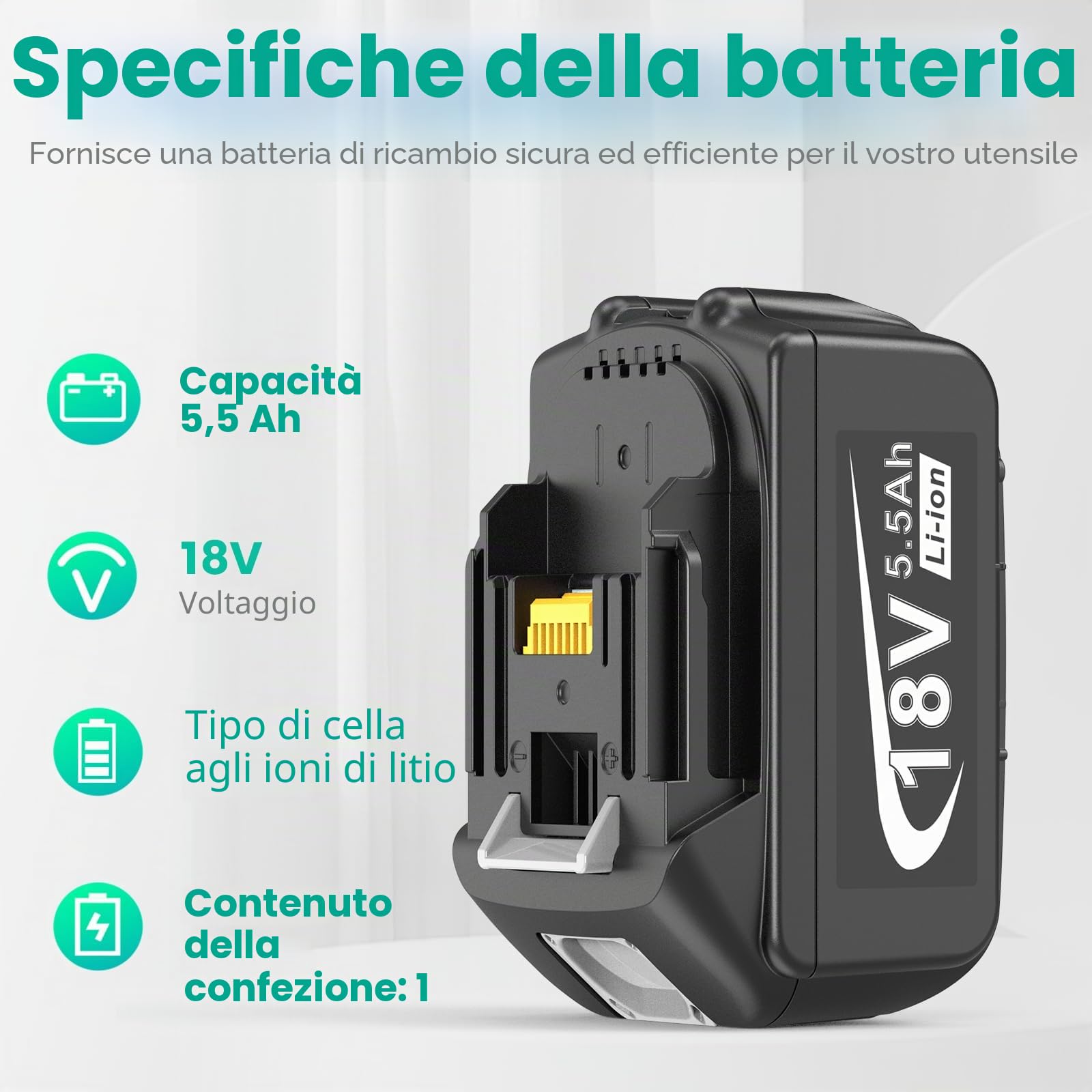 Batteria e caricatore da 18 V per Makita LXT, ASUNCELL 5,5 Ah DC18RC, compatibile con batterie agli ioni di litio da 14,4 V-18 V, BL1830 BL1850 BL1430 (spina UE)