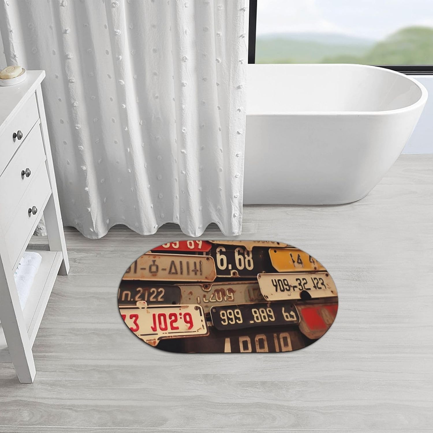 Stone Bath Mats Old License Plate Diatomaceous Earth Bath Mat Super Absorbent Bathroom Floor Mat Quick Drying Diatomite Shower Mat for Shower Bathtub Bathroom Accessory 16x24in