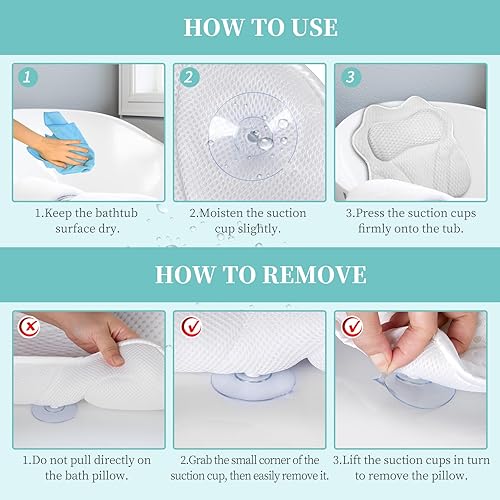 Miniatura 6 de Almohada de baño para soporte de espalda para el cuello de la bañera almohadas suaves para bañera con malla de aire 4D y ventosas antideslizantes -