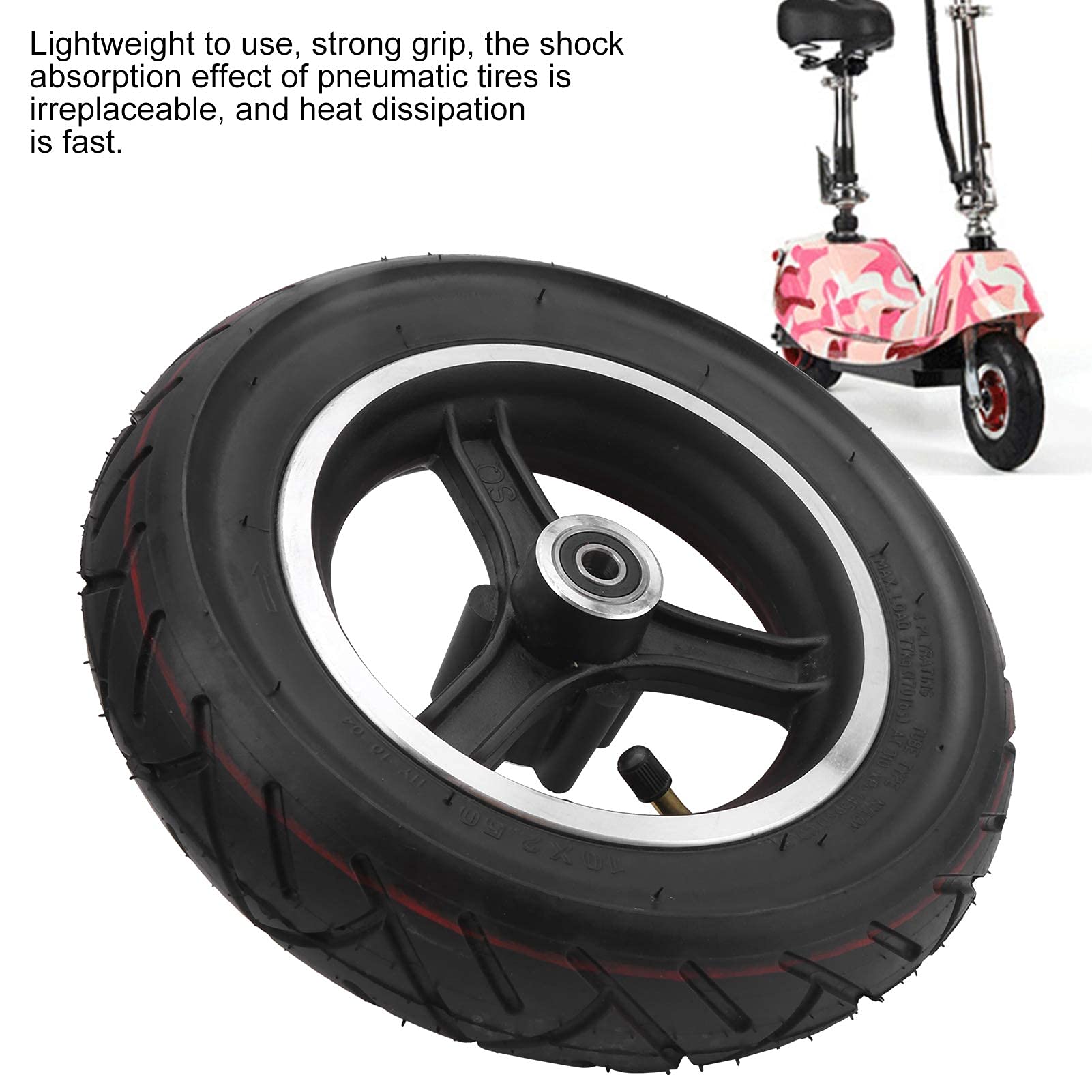 Pneu de scooter ¨¦lectrique 10x2.5 pouces pneu de roue Ebike avec roues de remplacement de moyeu de roue pour Ebike