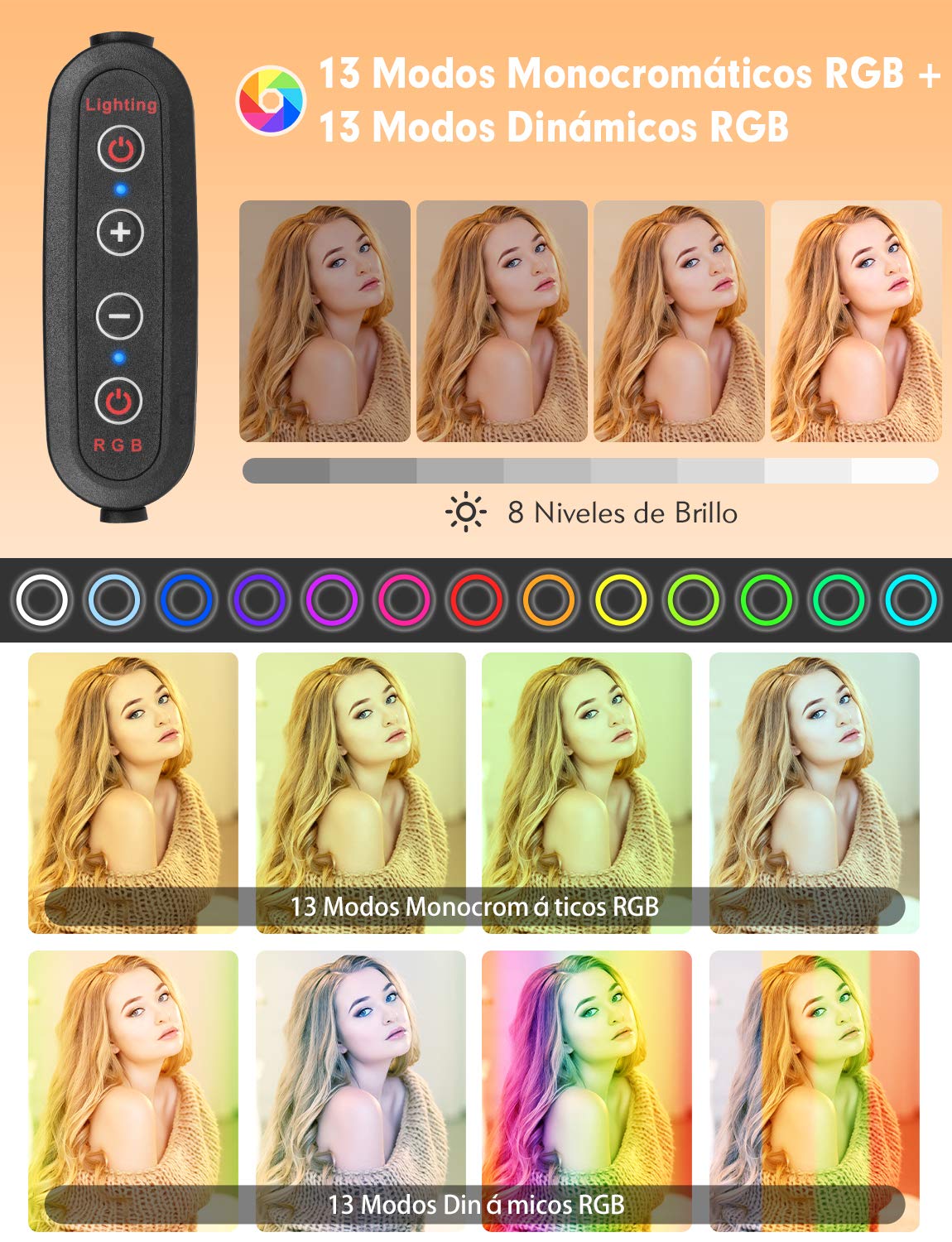 YISSVIC Aro de Luz 10" Anillo de Luz con Trípode Control Remoto 168 LED 3 Modos de Luz y 26 RGB Modos, para Móvil TIK Tok Maquillaje Youtube Vlog Selfie Fotografía ect.