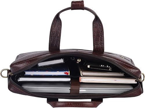 Miniatura 4 de Bolsa de cuero genuino para computadora portátil para hombre, bolsa de mensajero para trabajo y viajes, se adapta a hasta 15.6 pulgadas