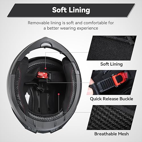 Miniatura 8 de Casco modular para motocicleta de adultos, con doble visera abatible, cara completa, aprobado por DOT para hombres, mujeres, moto, ATV, UTV, moto de