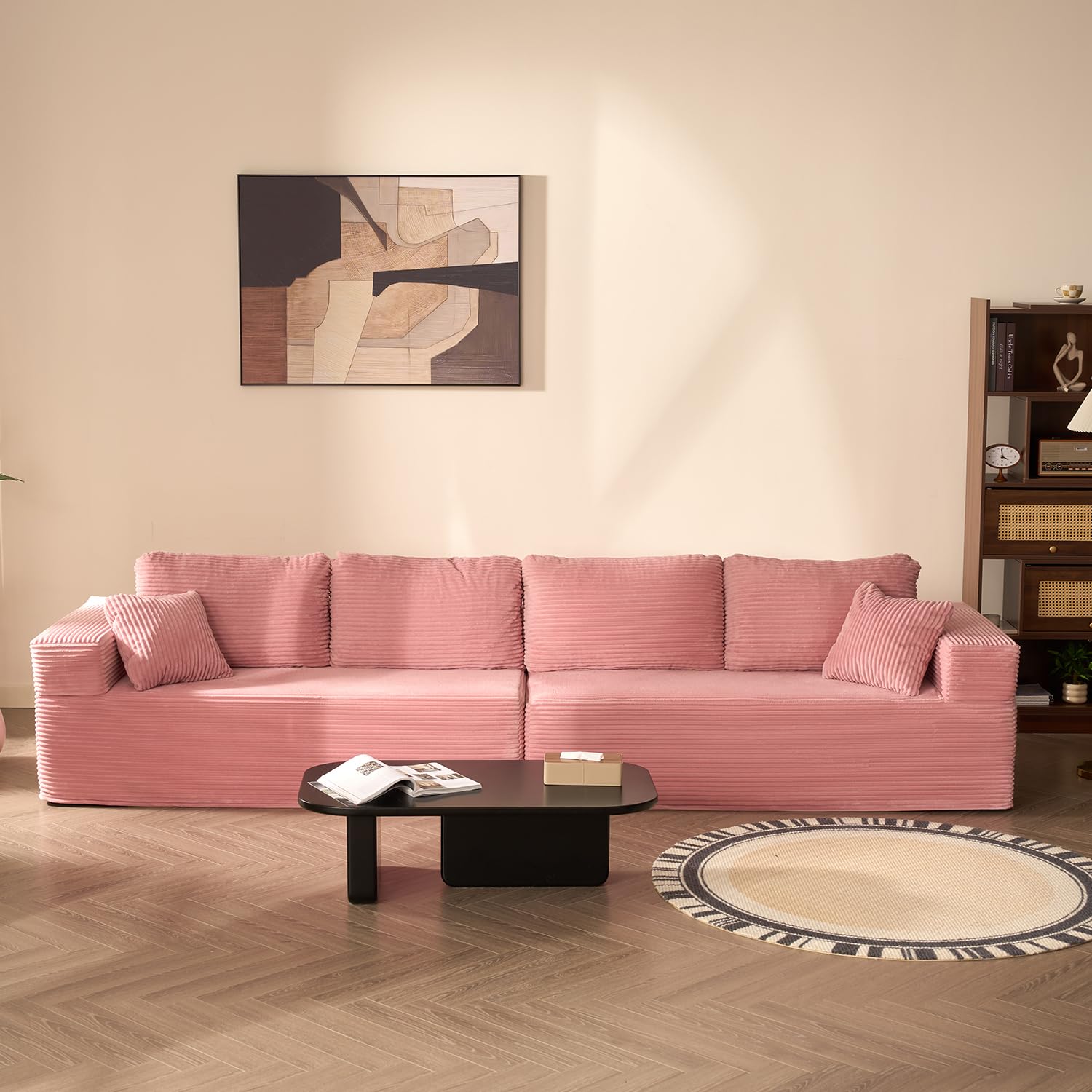 Litbird Modulares L-förmiges Ecksofa mit Schlaffunktion – rahmenloses Schlafsofa mit symmetrischem Doppelsitz, extra tiefer Sitzfläche, montagefrei, für Wohnzimmer,Rosa
