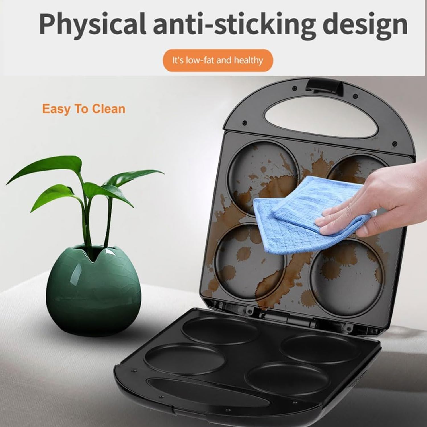 Mini Plancha Antiadherente De 1400 W, Máquina Eléctrica Para Hacer Arepas, Sartén Para Panqueques Portátil, Haga 4 Flapjack Únicos, Diámetro De Un Solo Orificio 10 CM, Para Cocinar Saludablemente Huev