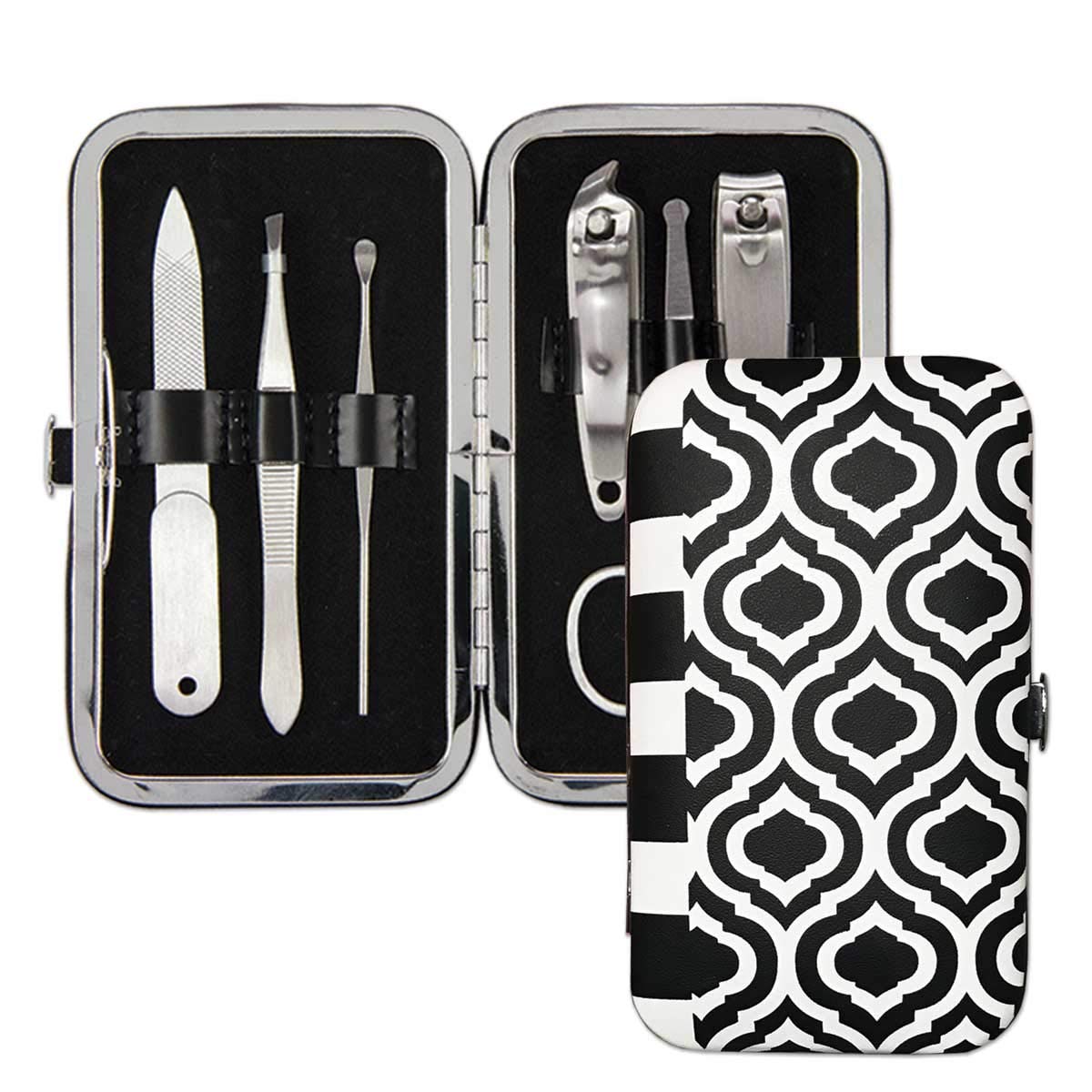 Brownlow Gifts Black and White Manicure Set, 6-Piece, Geometric Black & White