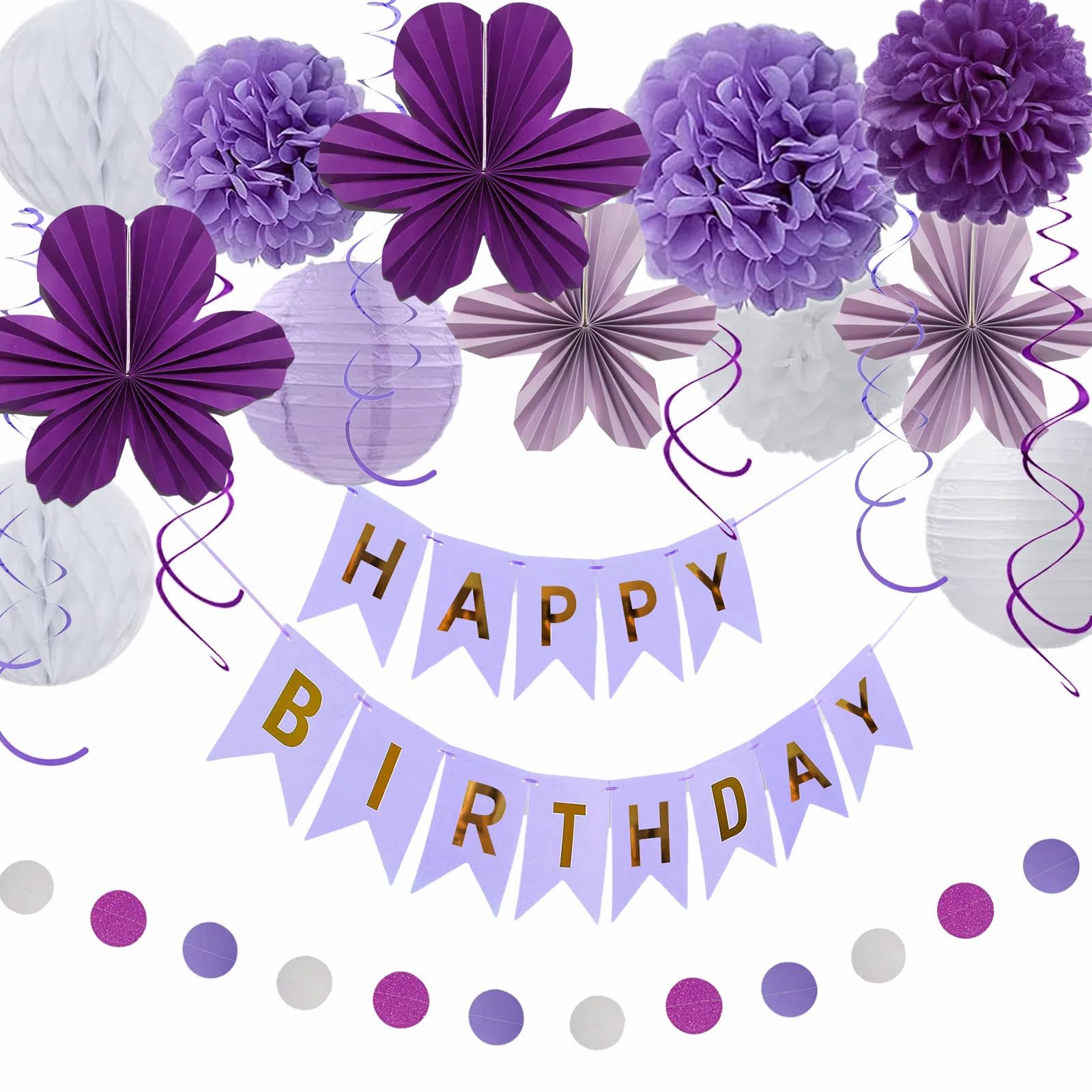 Kit de decoración de fiesta de cumpleaños, azul, rosa y dorado, guirnalda de feliz cumpleaños, pompones de papel, abanicos de flores, bola de Honeycom, linterna, remolinos colgantes, 20 piezas