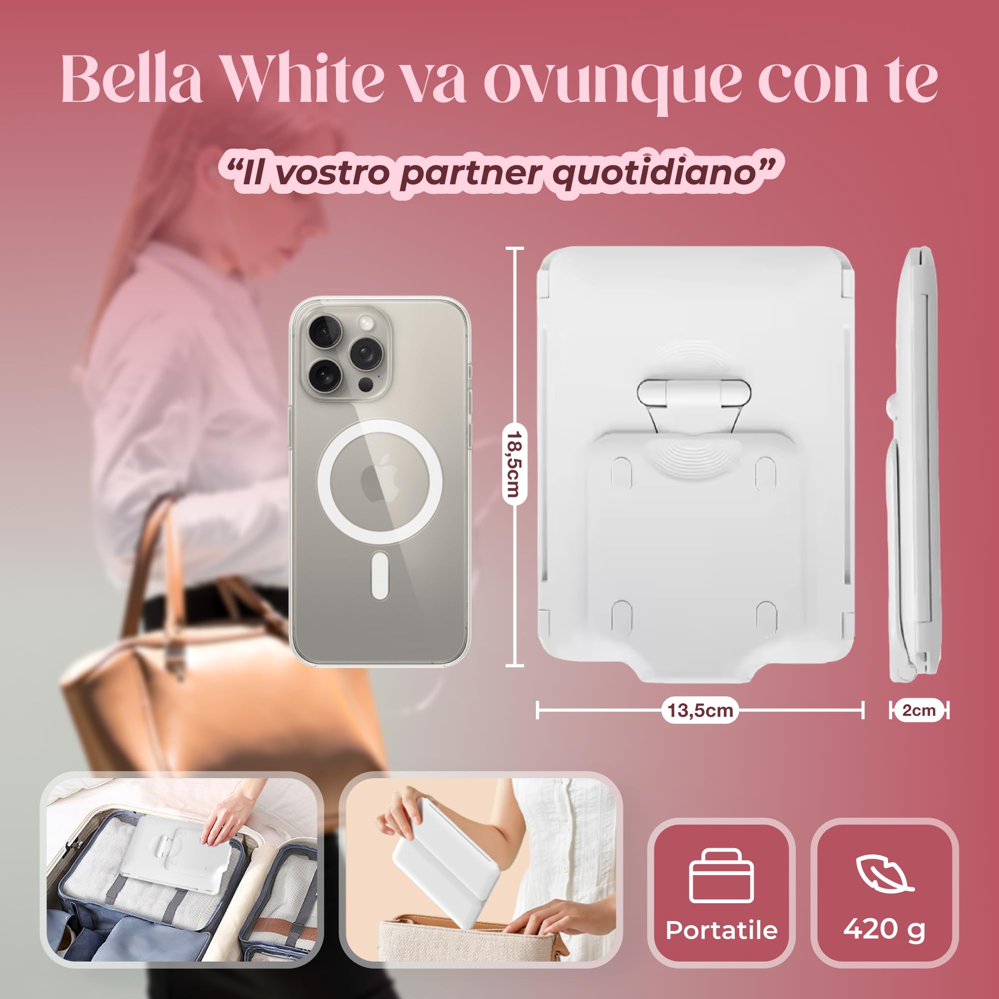 hajer Specchio da trucco luminoso a LED + custodia per il trasporto, ingrandimento 1X/3X/5X, 3 modalità di illuminazione, touch e ricaricabile USB-C con batteria al litio. Specchio portatile