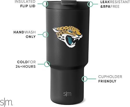 Miniatura 63 de Simple Modern, Colección Trek - Vaso térmico de acero inoxidable de 30 oz con tapa abatible y pajillas con licencia oficial de la NFL, regalos