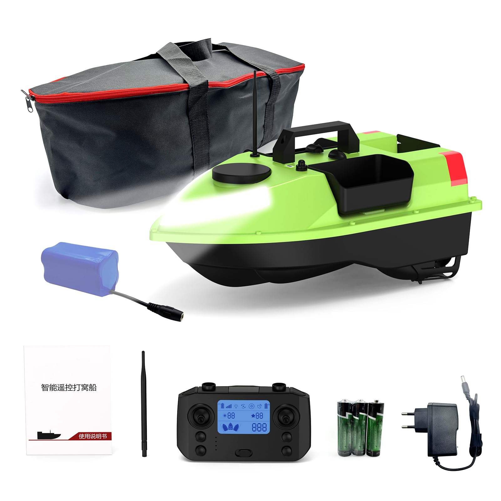Gugxiom Łódź Przynęty GPS RC, 7 Kolorów LED Fishing Dron Z Uwalnianiem Przynęty, RAMOTOWY ZAKRESY 500 M PRAWNY KONTROLA Z AUTO NAWIGACJA NA KOLEKCJĘ (18000 mAh)