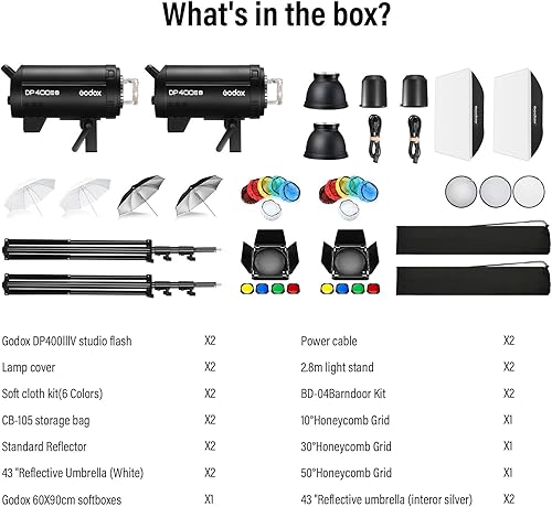 Vista 7 de Godox Paquete de 2 unidades DP400III-V DP400IIIV DP400IIIV 800Ws Photo Speedlite Studio Flash Strobe Monolight Bowens Kit de montaje para estudio