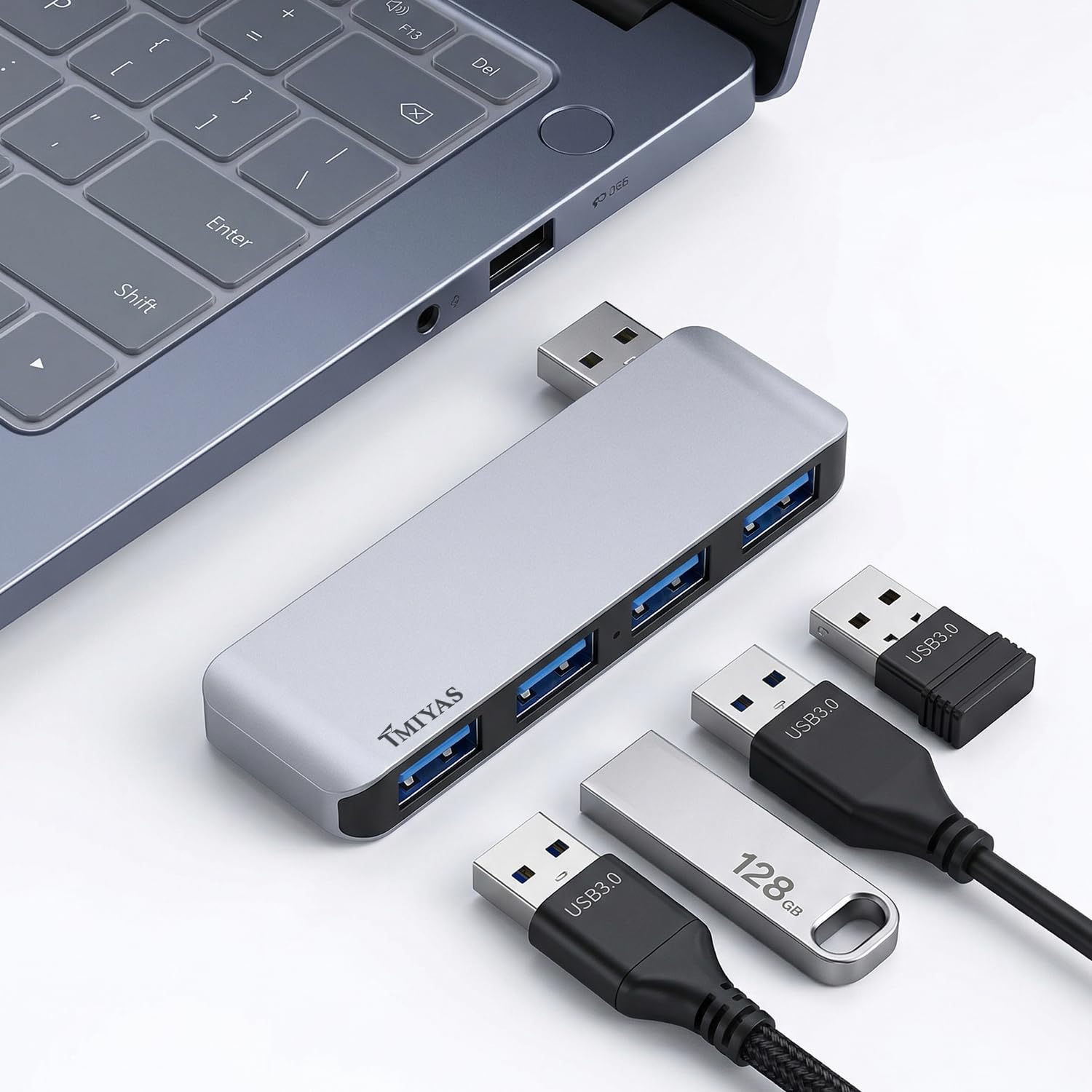 USB A ハブ 直挿し 3.0 ノートPC 直差し 4ポートパソコン USB 増設 小型 軽量 高速転送 アルミ合金筐体 ノートPC・デスクトップ・各種USB機器に対応 在宅ワーク・リモートワーク・出張時に活躍する拡張 直付けハブ (右側面)