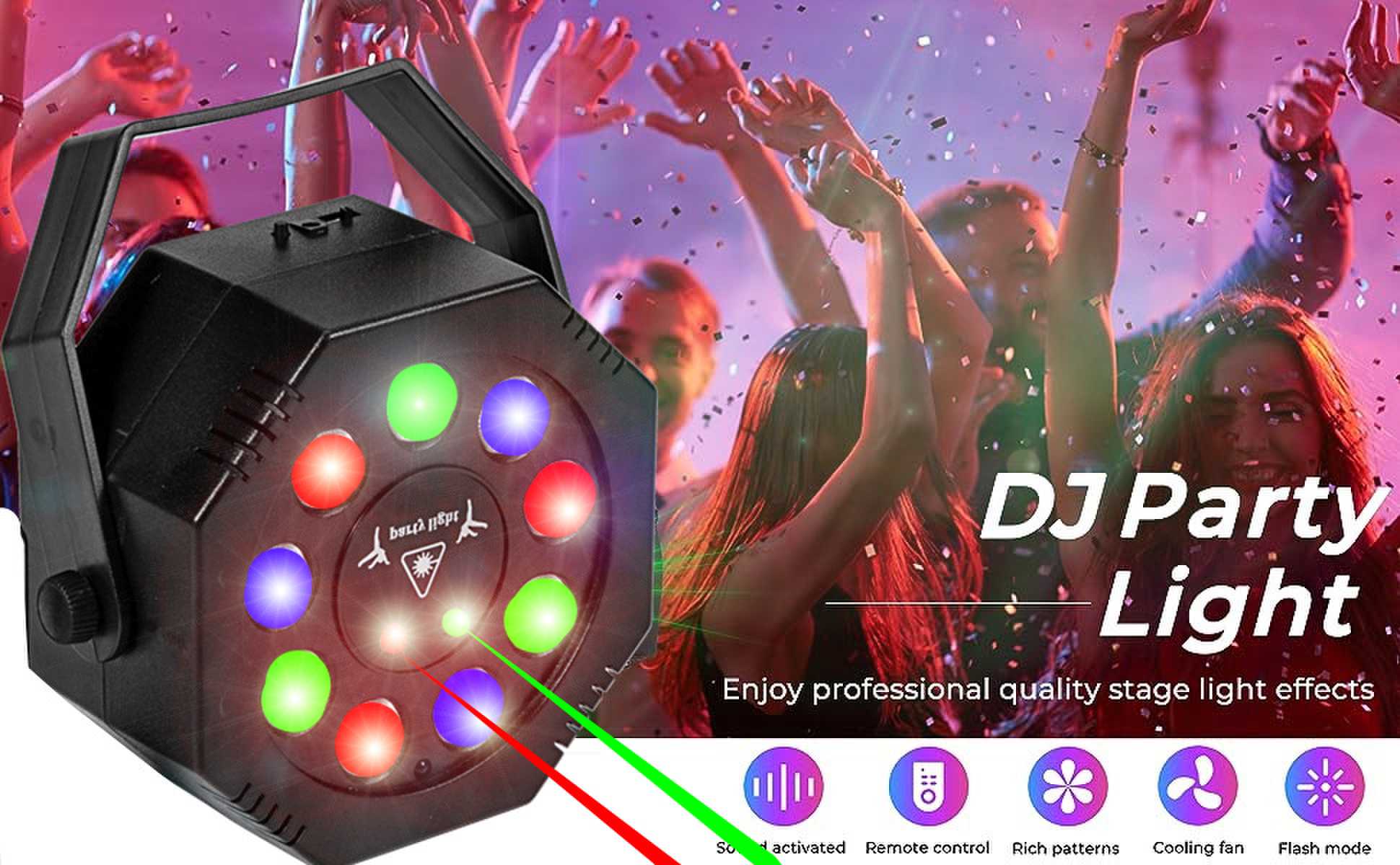 Image of Party Light, Sound Activated DJ Lights with Remote Control, 9 LED Colorful Strobe Disco Light for Indoor Club Parties KTV Halloween Christmas Birthday Decorations Outdoor Glow