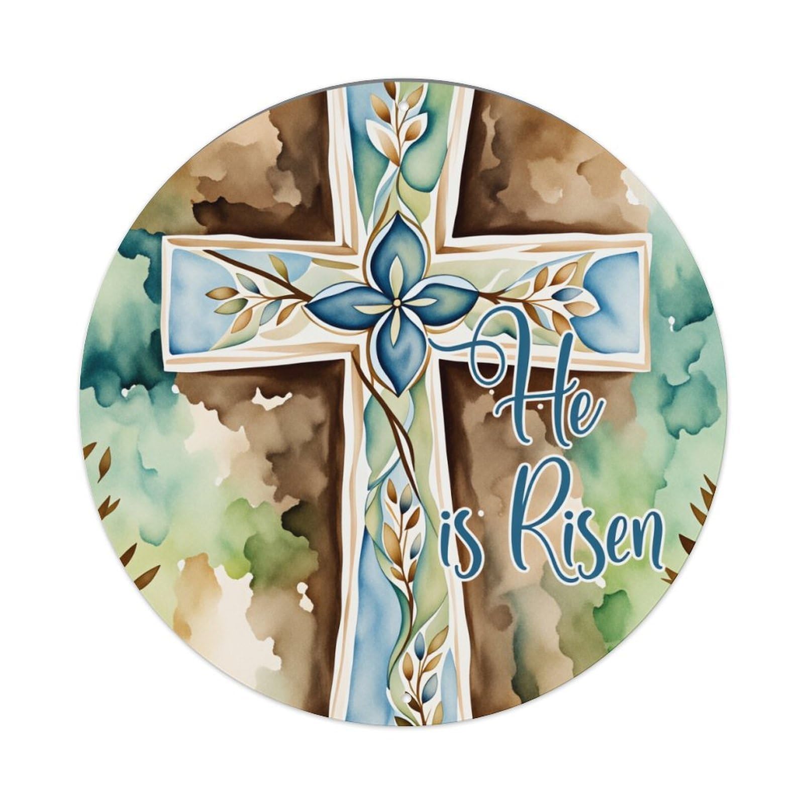 Cross With Floral Design And Text Round Tin Sign Vintage Metal Poster Retro Bar, Home, Man Cave, Kitchen, Laundry Room Wall Art Decor Gift 8x8Inch