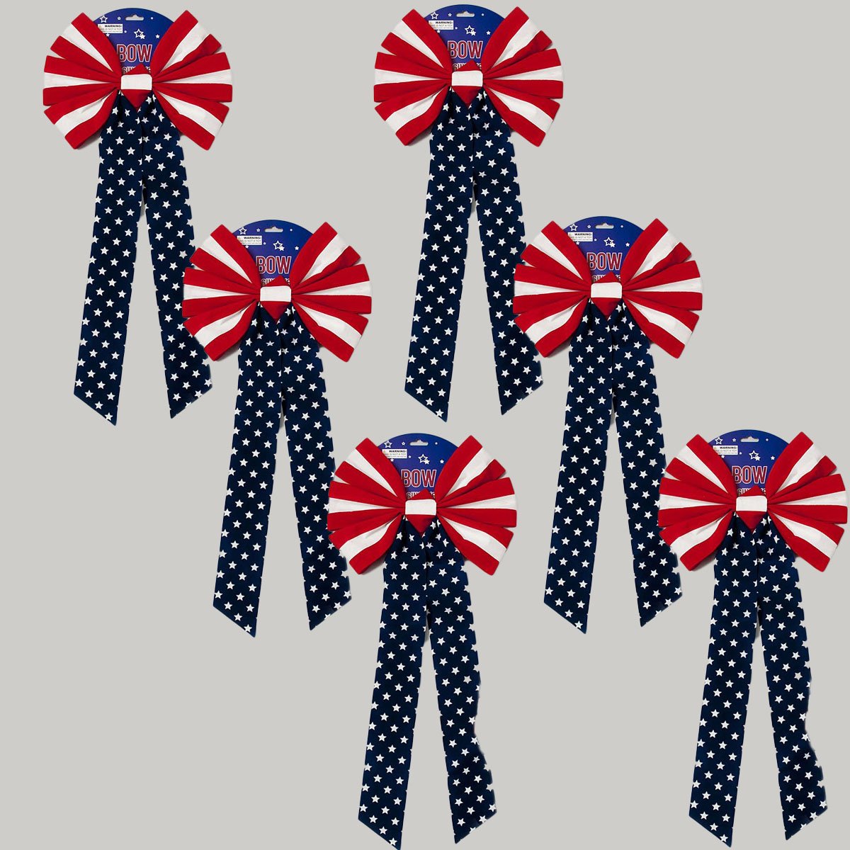 Black Duck BrandPatriotic Velvet Ribbons! 26"x12" Red White and Blue Starred Ribbons! (Stripe Bow Star Ribbon 6pk)