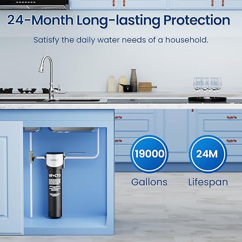 Miniatura 5 de Vortopt Sistema de filtro de agua para debajo del fregadero de 0.01 μm - Purificador de agua certificado NSF/ANSI 42, flujo de flujo grande de 19000