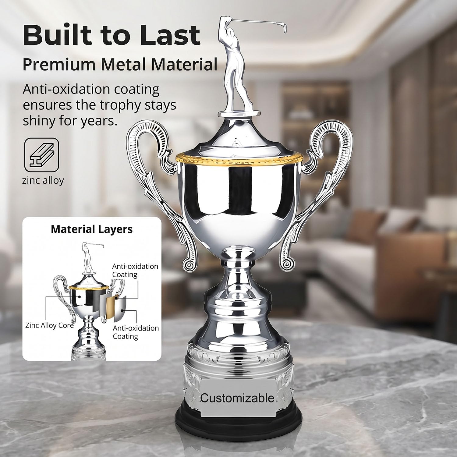 Trofeo de Campeonato de Golf, Premio de Golf Personalizable para Ganadores, Trofeo Deportivo Estilo Metal, Decoración Club Regalo para Fans