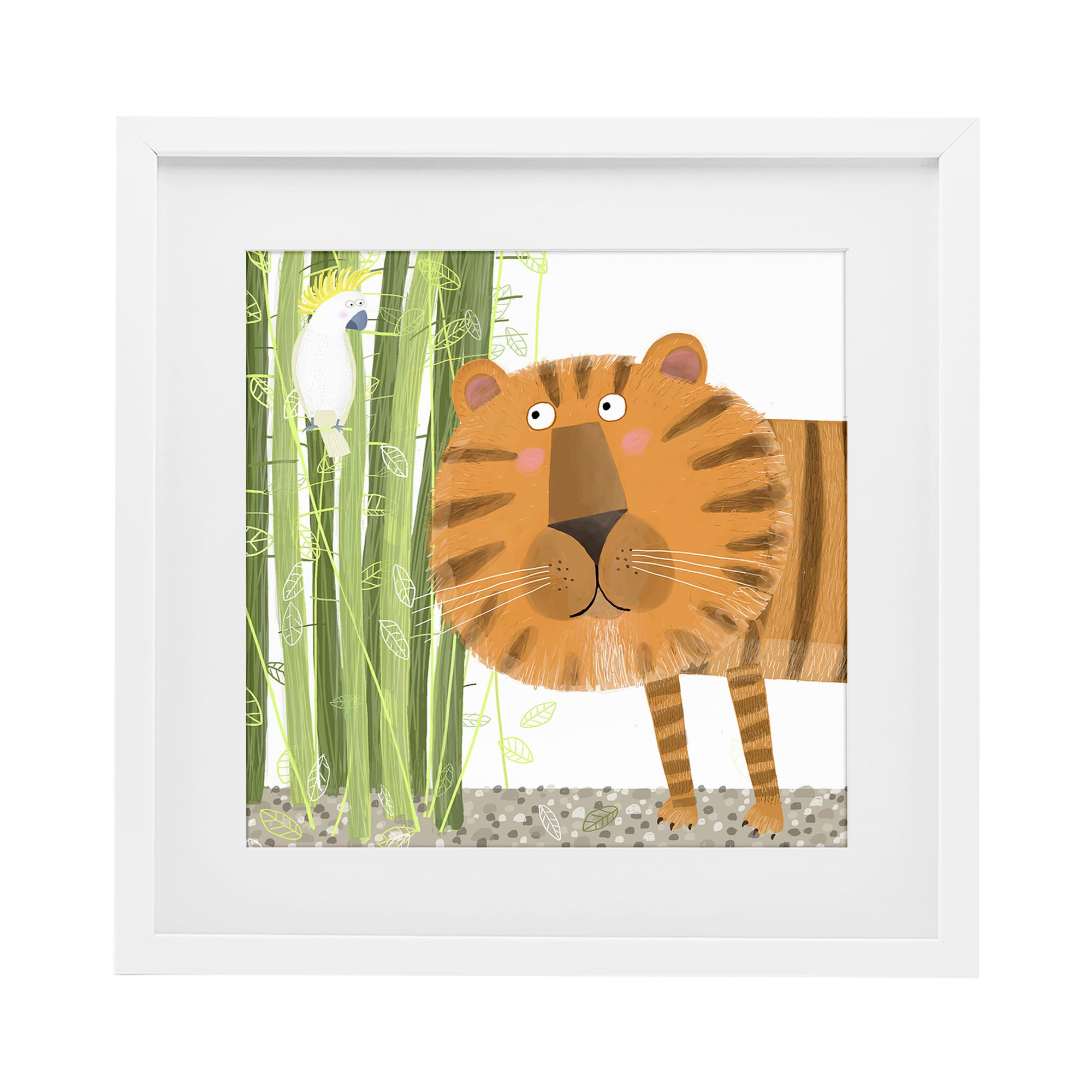 Stupell Industries Coastal White (Textured) Bamboo Tiger Jungle Nursery, 16 X 16 Inch Framed Print Under Glass